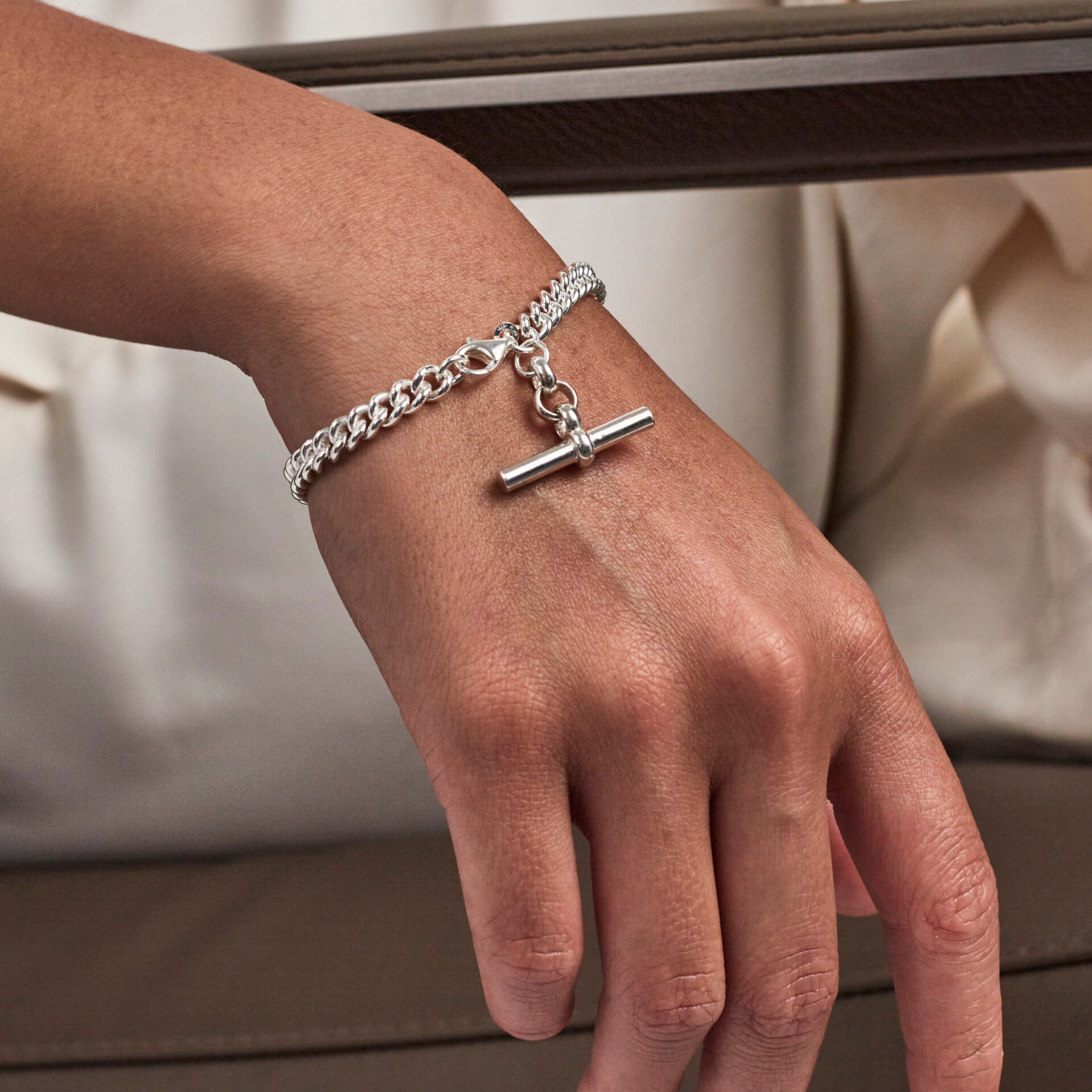 Silver T-Bar Curb Link Bracelet