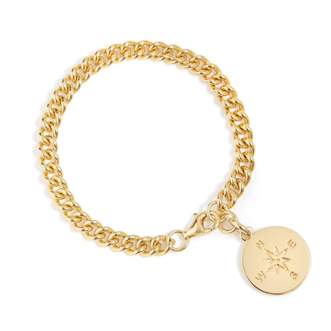 Gold Compass Curb Link Bracelet