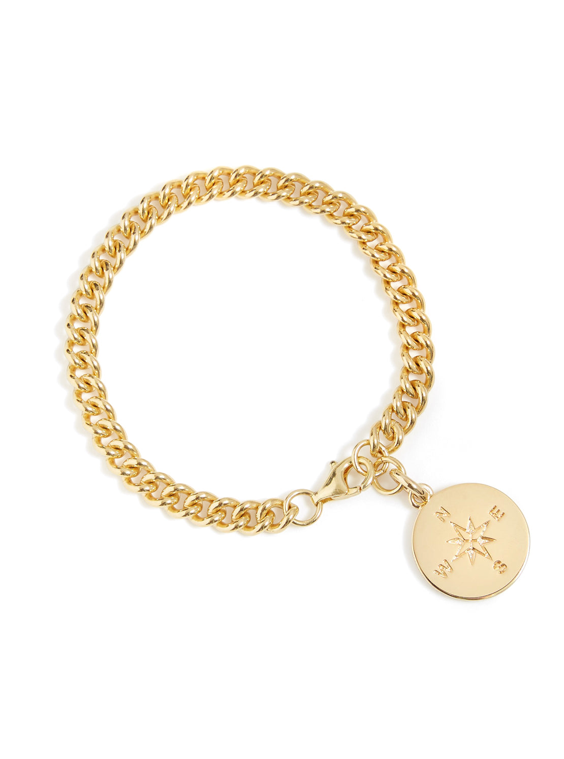 Gold Compass Curb Link Bracelet
