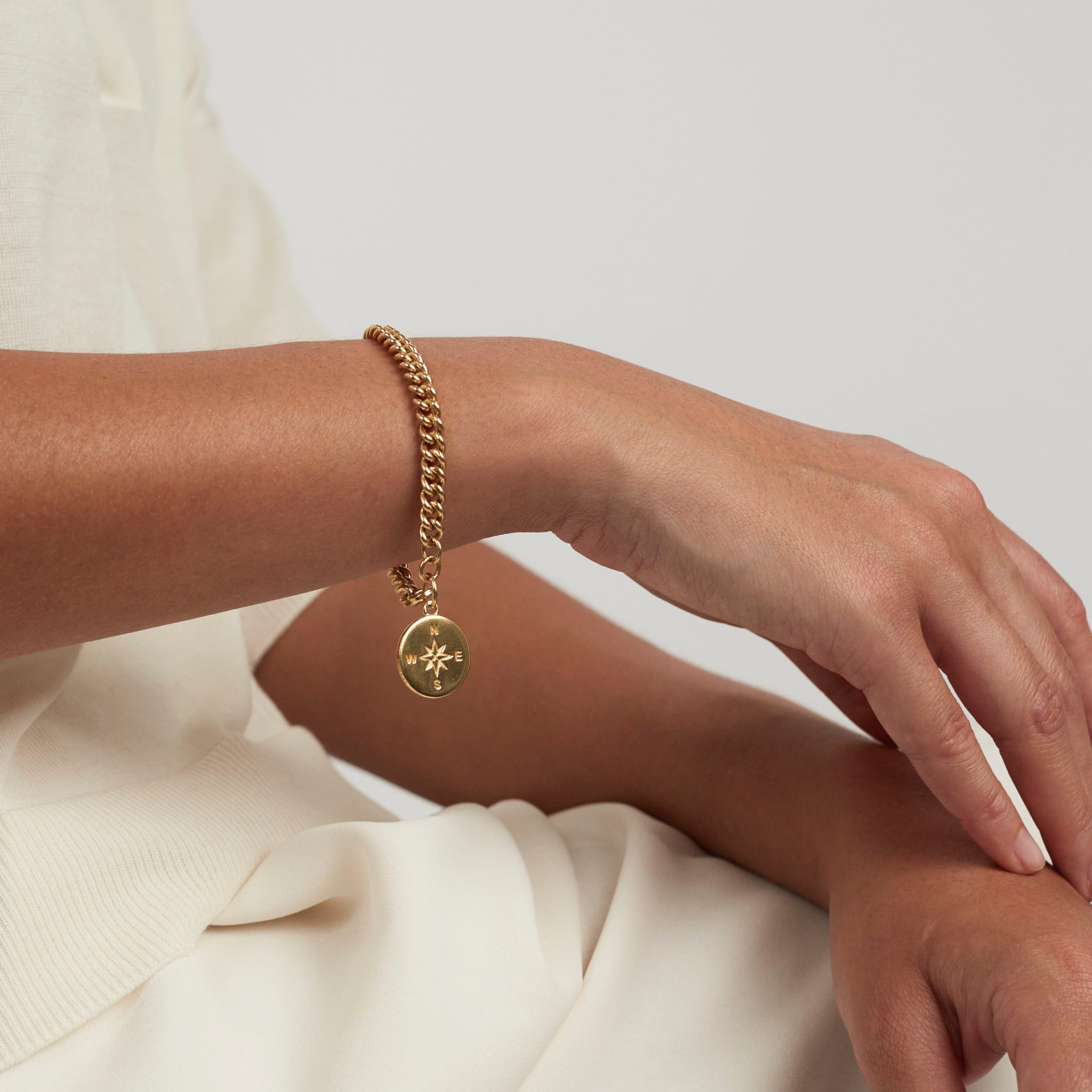 Gold Compass Curb Link Bracelet