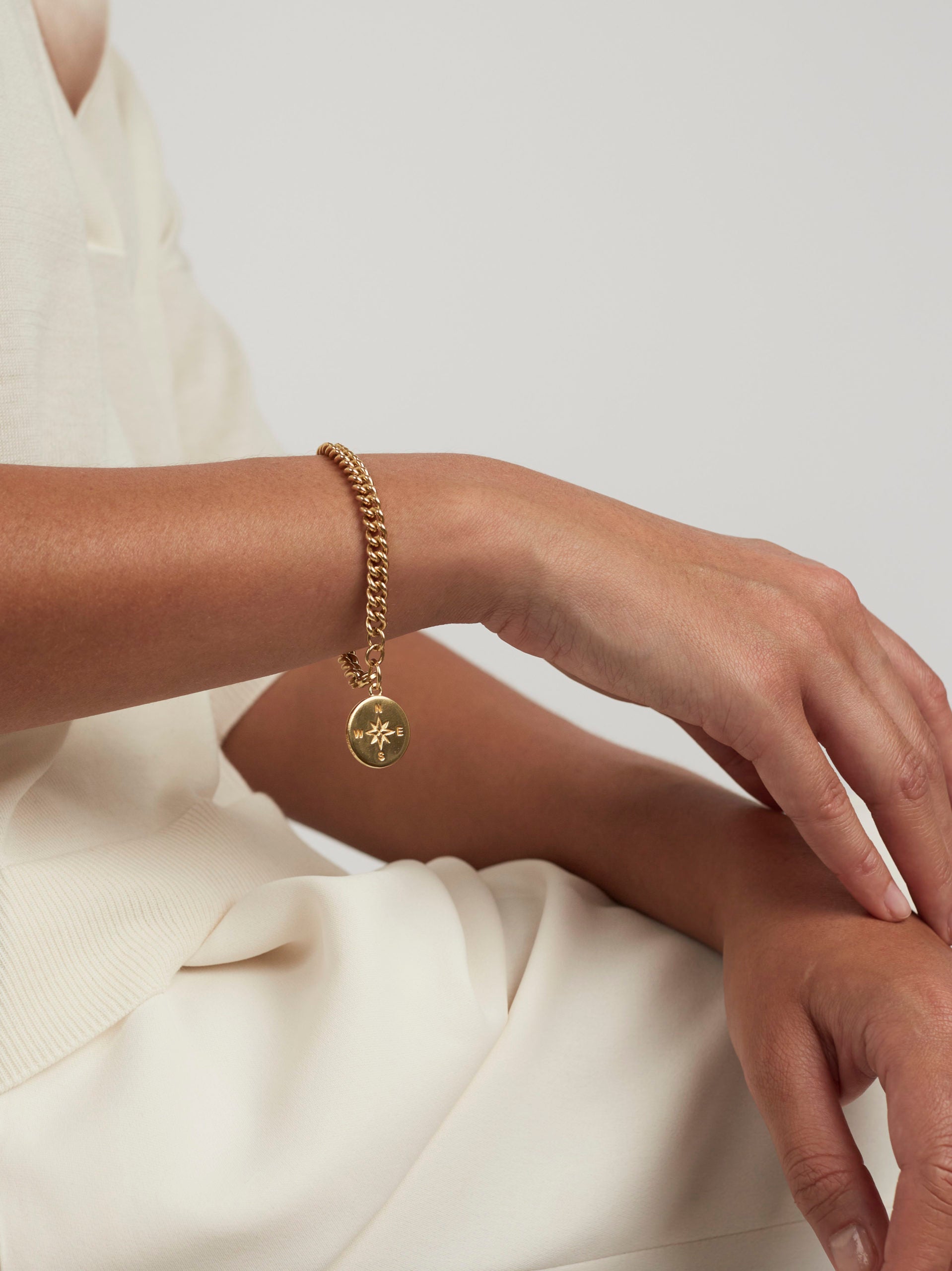 Gold Compass Curb Link Bracelet