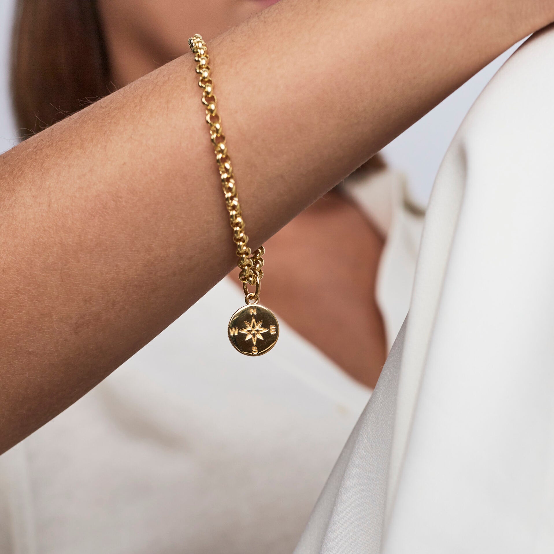 Gold Belcher Bracelet With Compass