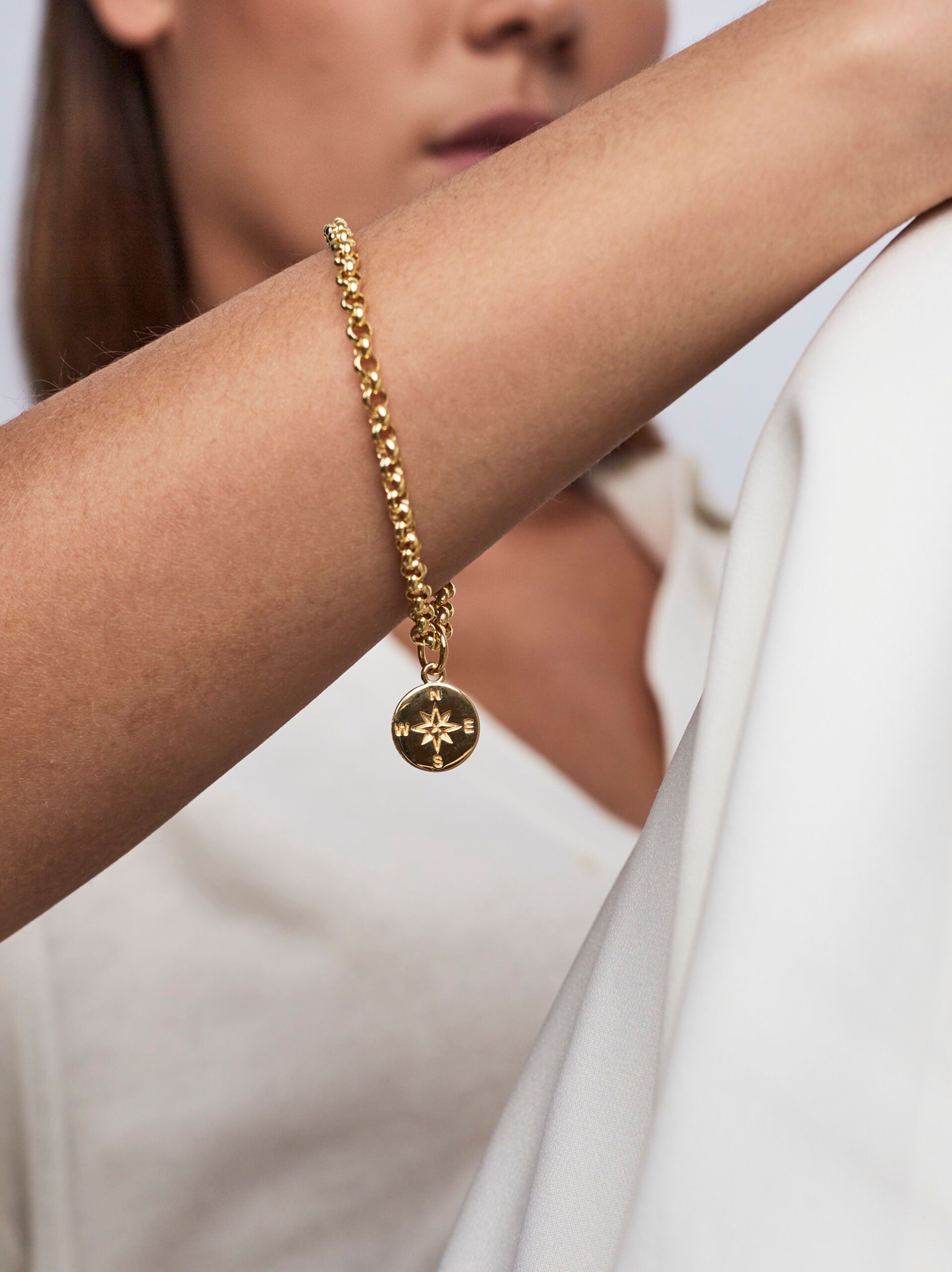 Gold Belcher Bracelet With Compass