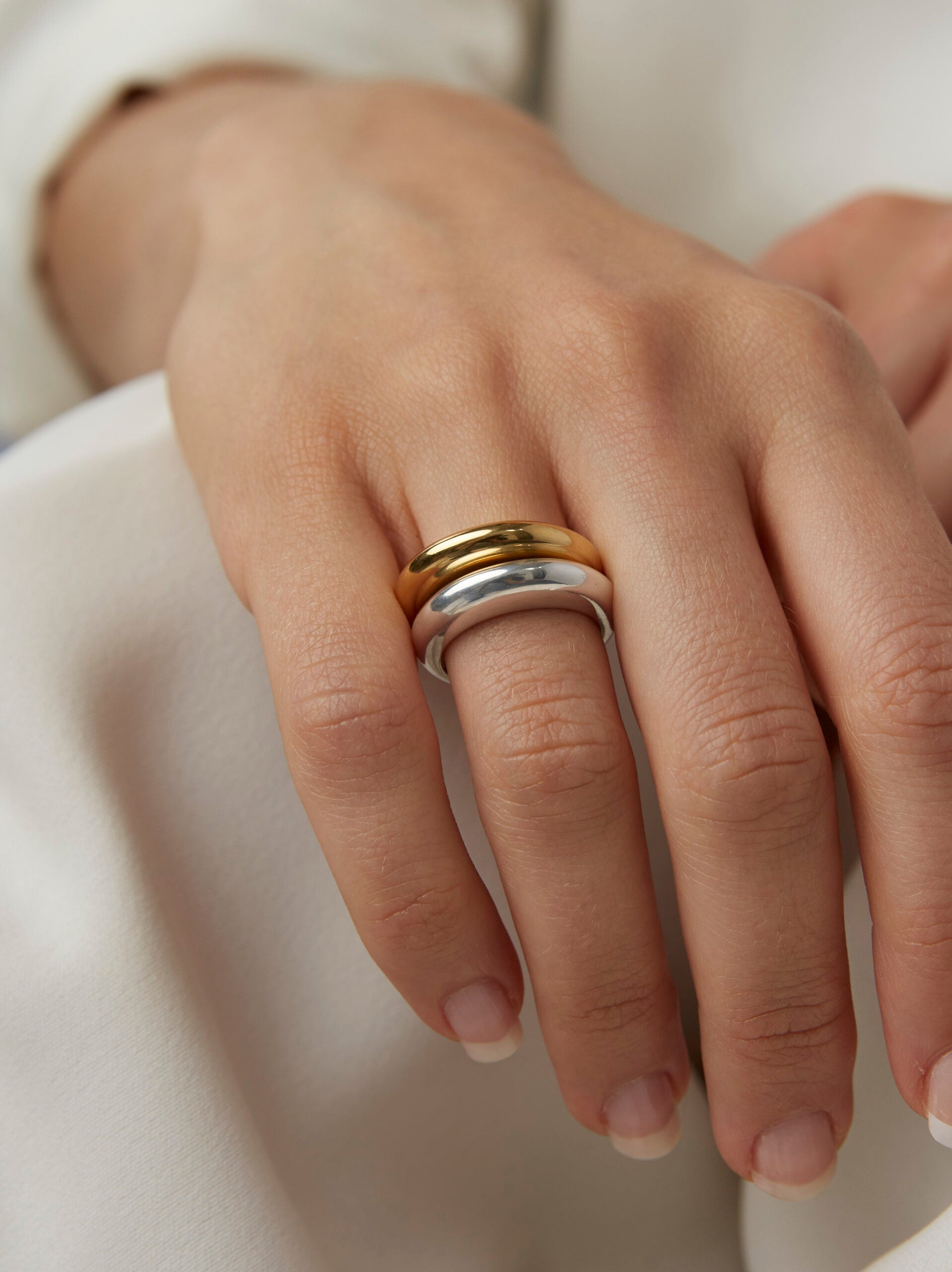 Silver and Gold Double Slice Ring Set