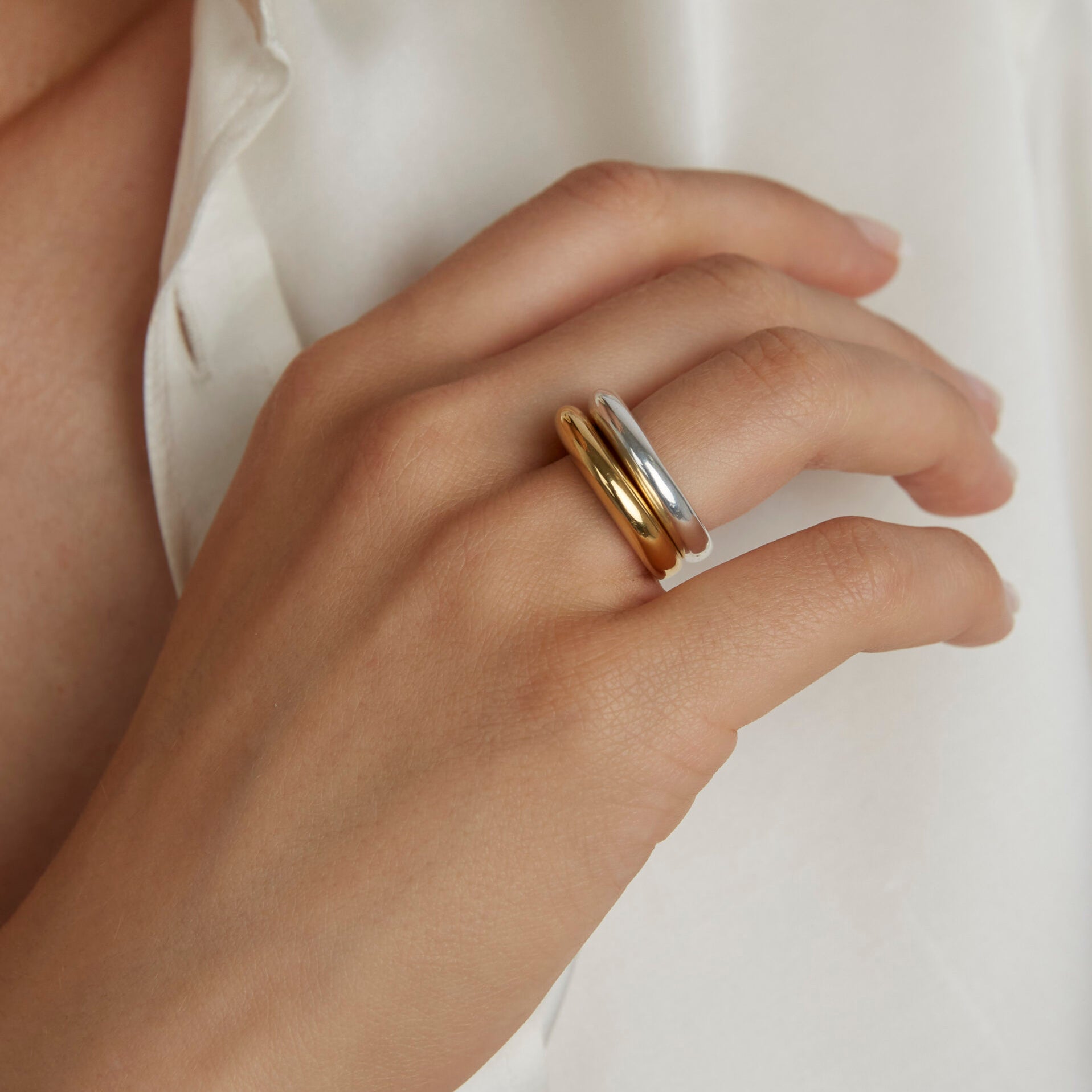 Silver and Gold Double Slice Ring Set