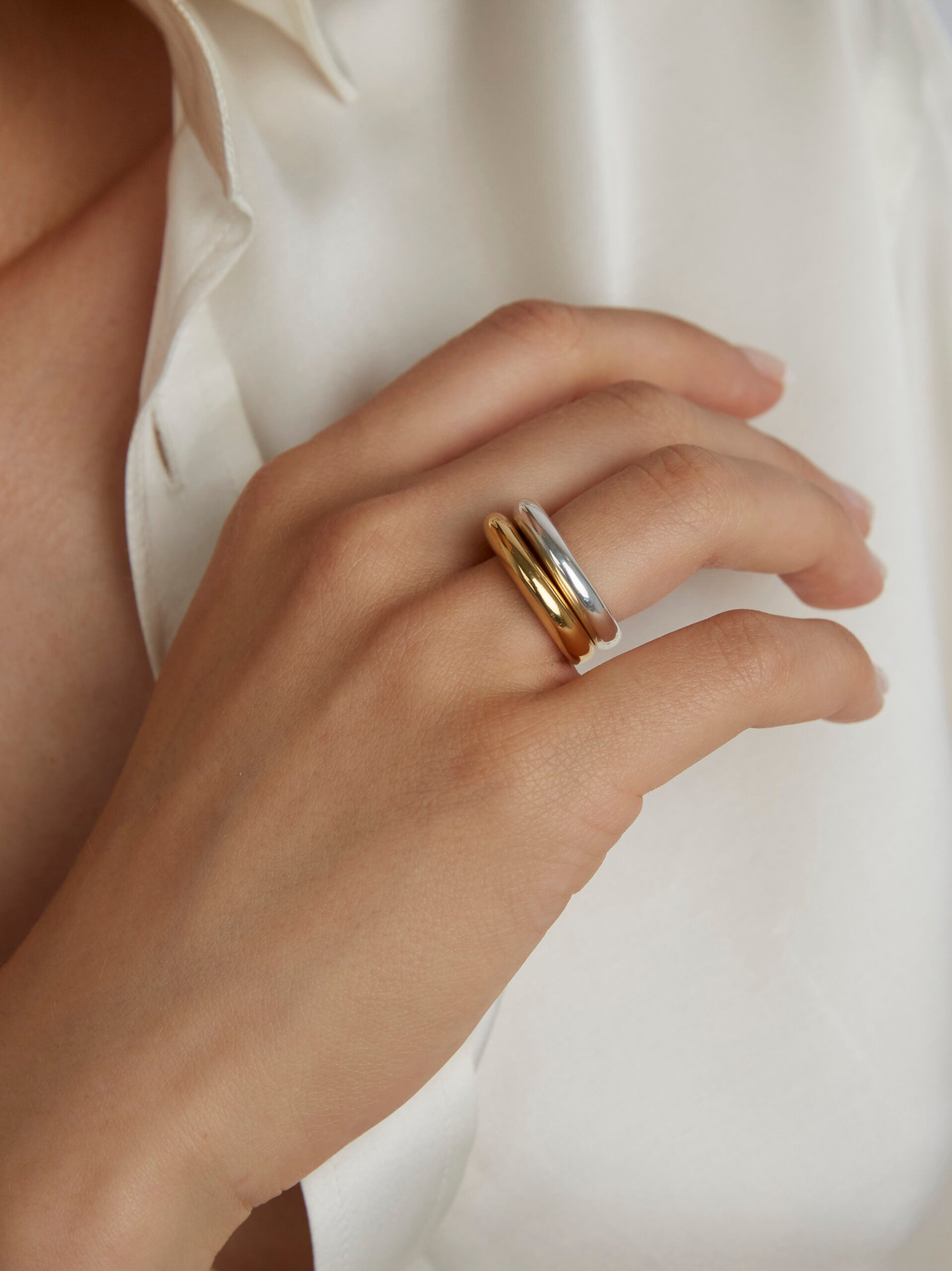 Silver and Gold Double Slice Ring Set