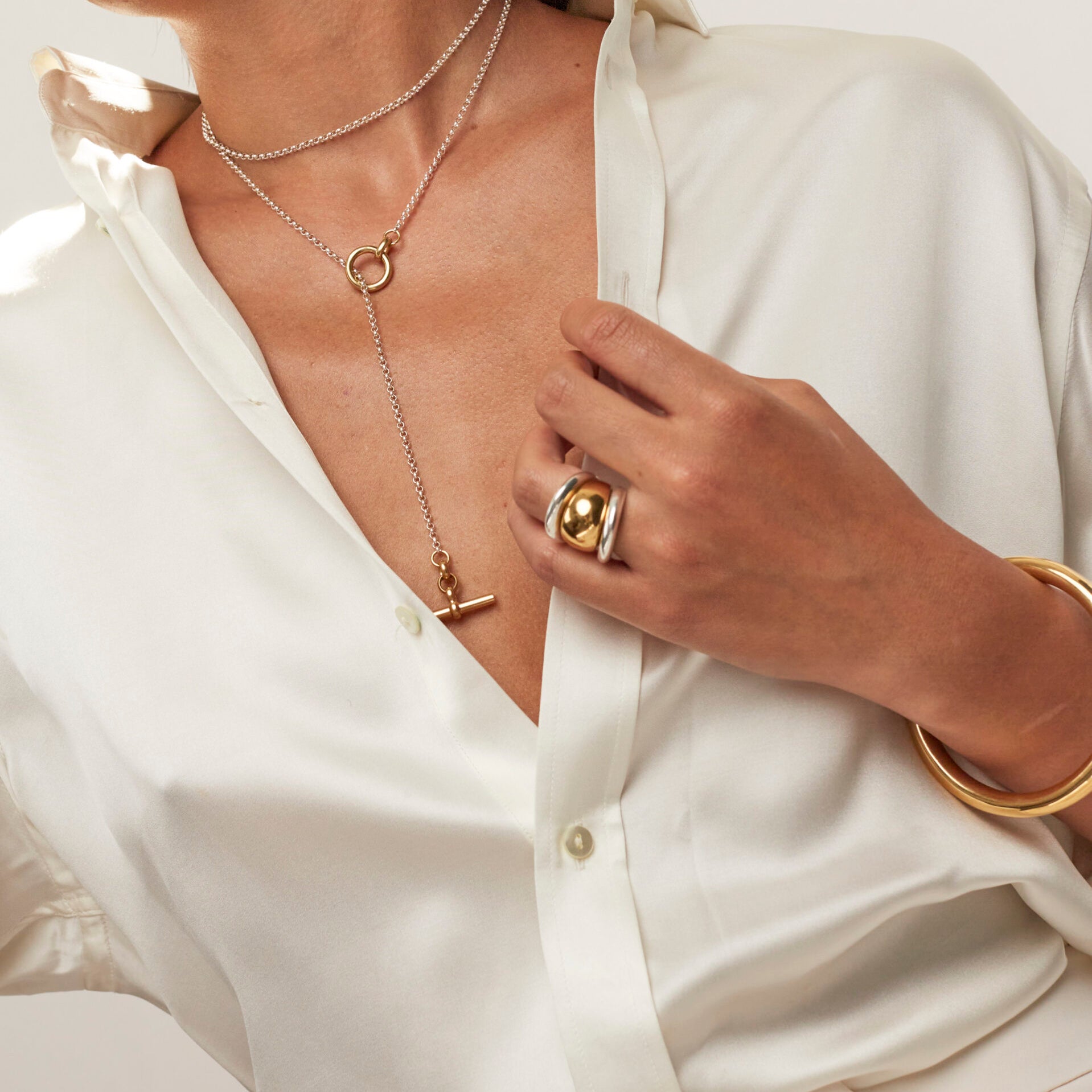 Fine Silver and Gold Lariat Necklace