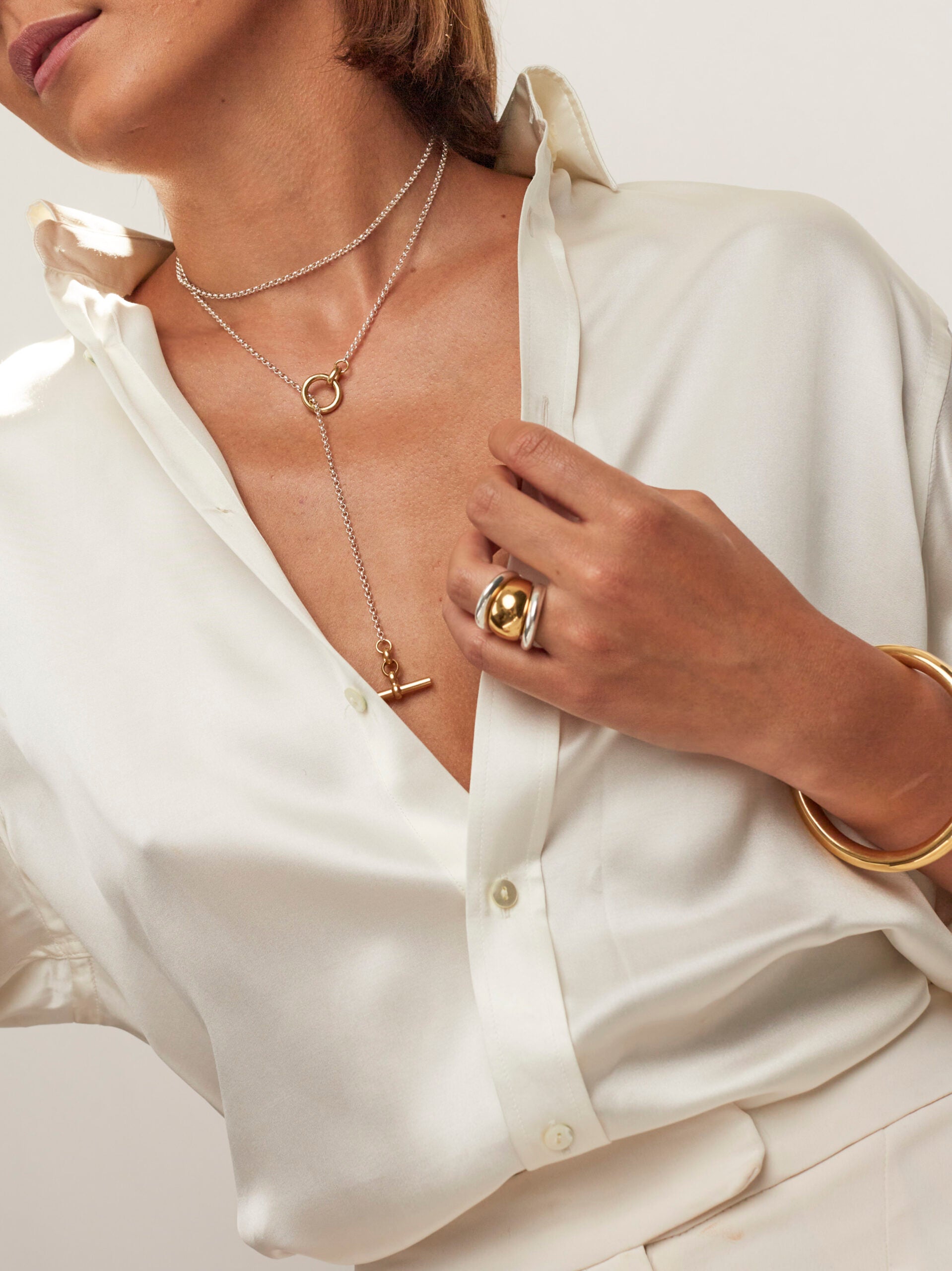 Fine Silver and Gold Lariat Necklace