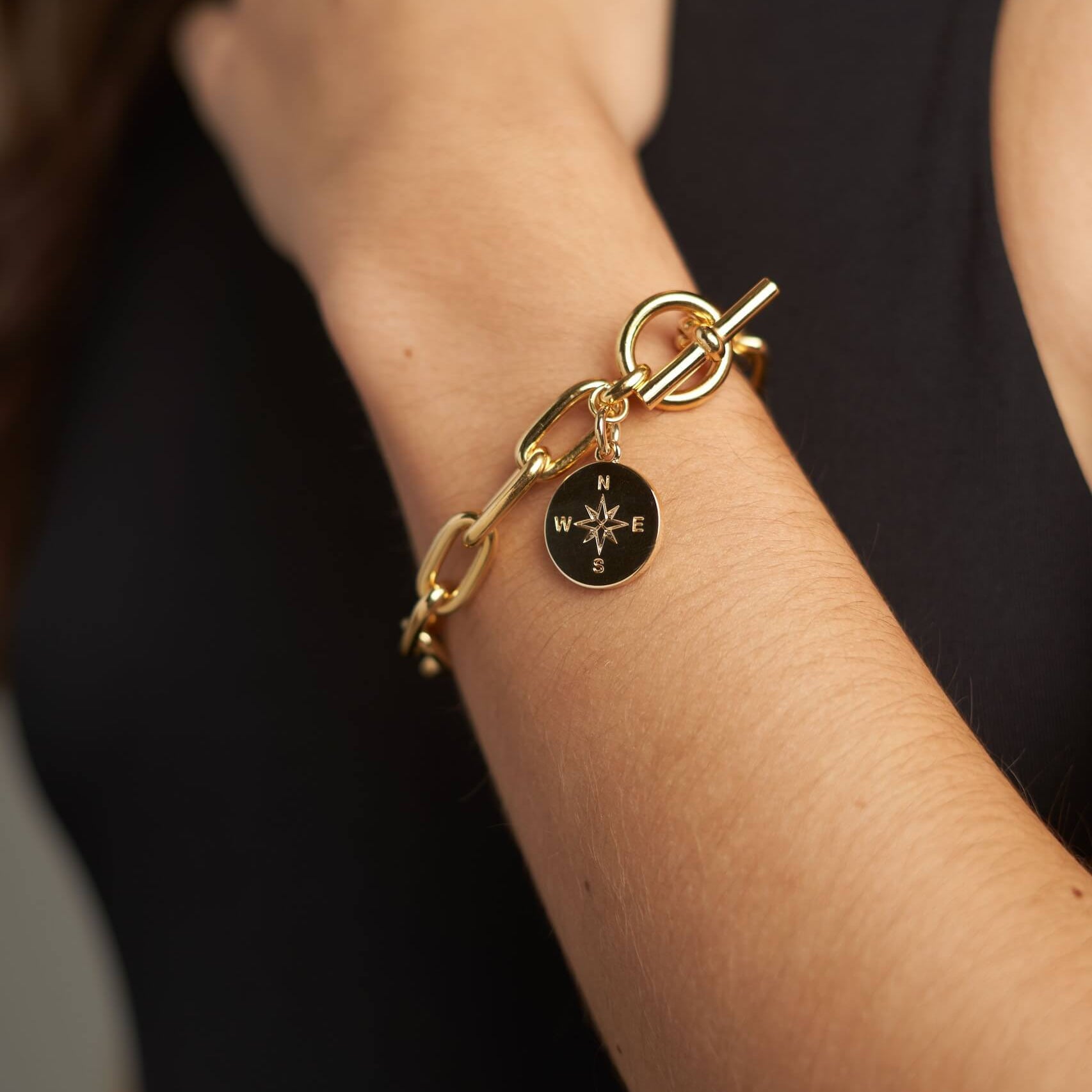 Gold Compass Charm Bracelet