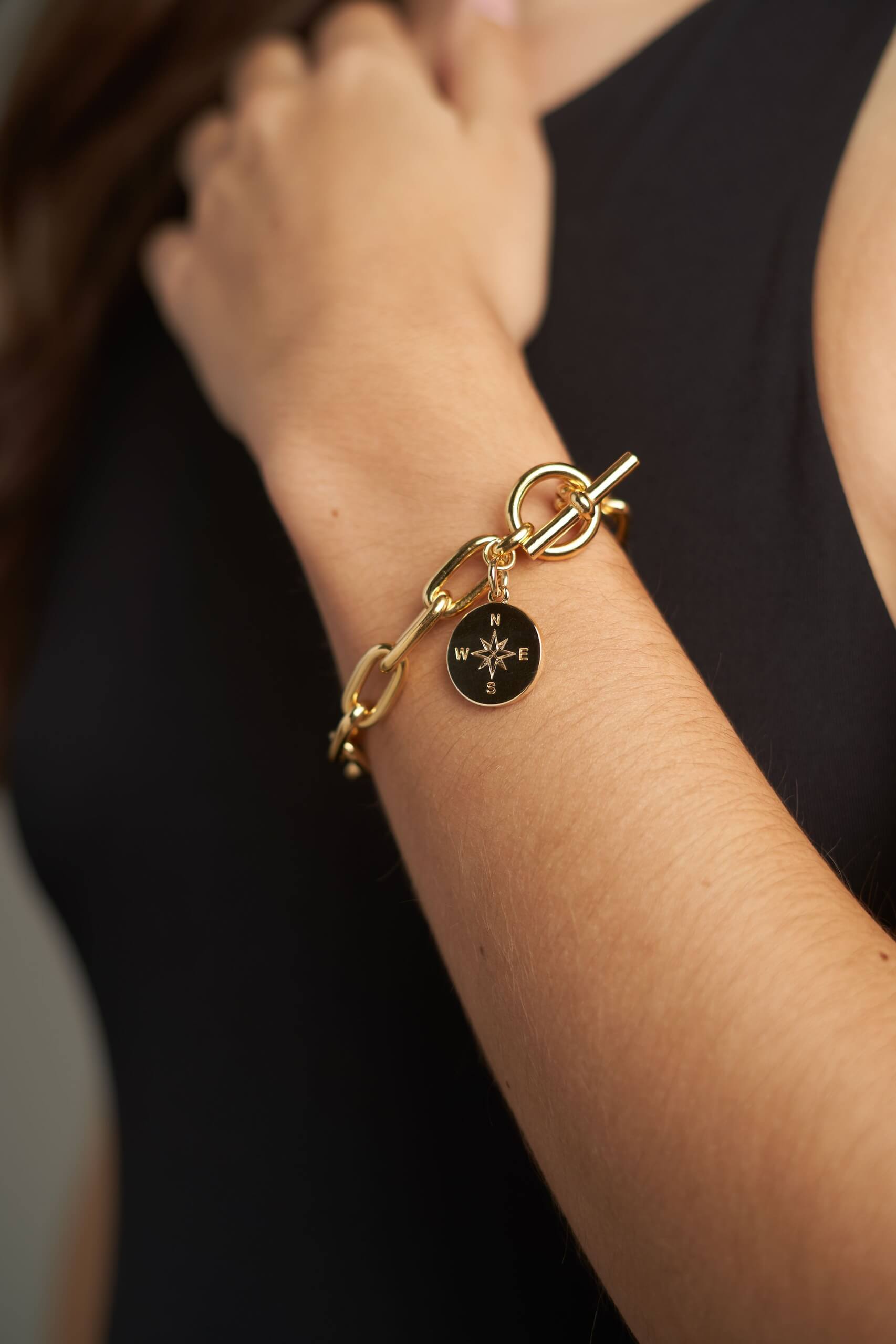 Gold Compass Charm Bracelet