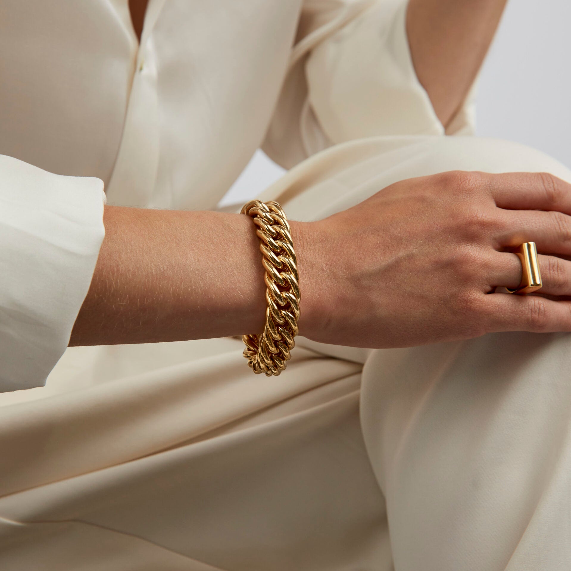 Large Gold Curb Chain Bracelet