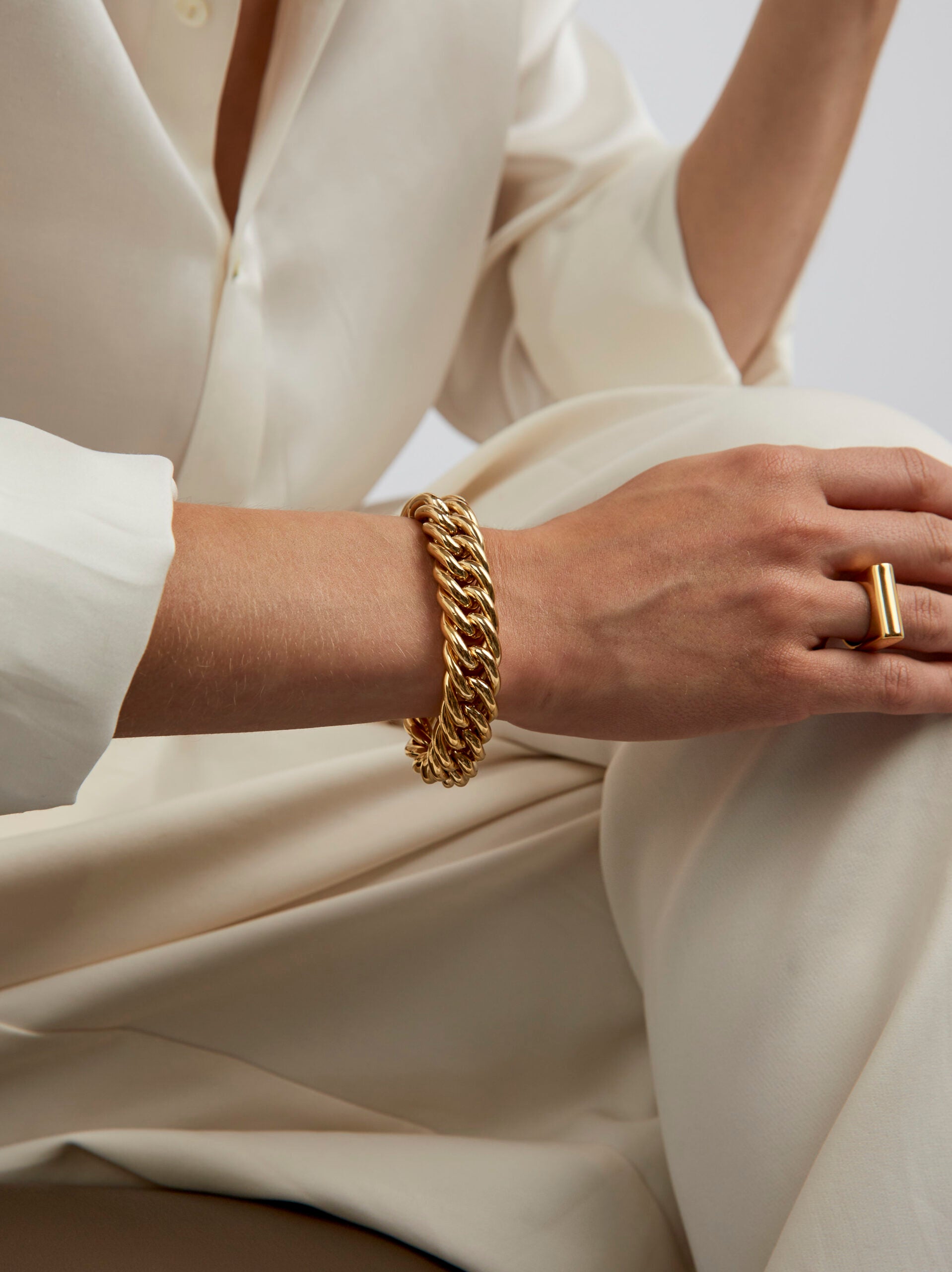 Large Gold Curb Chain Bracelet