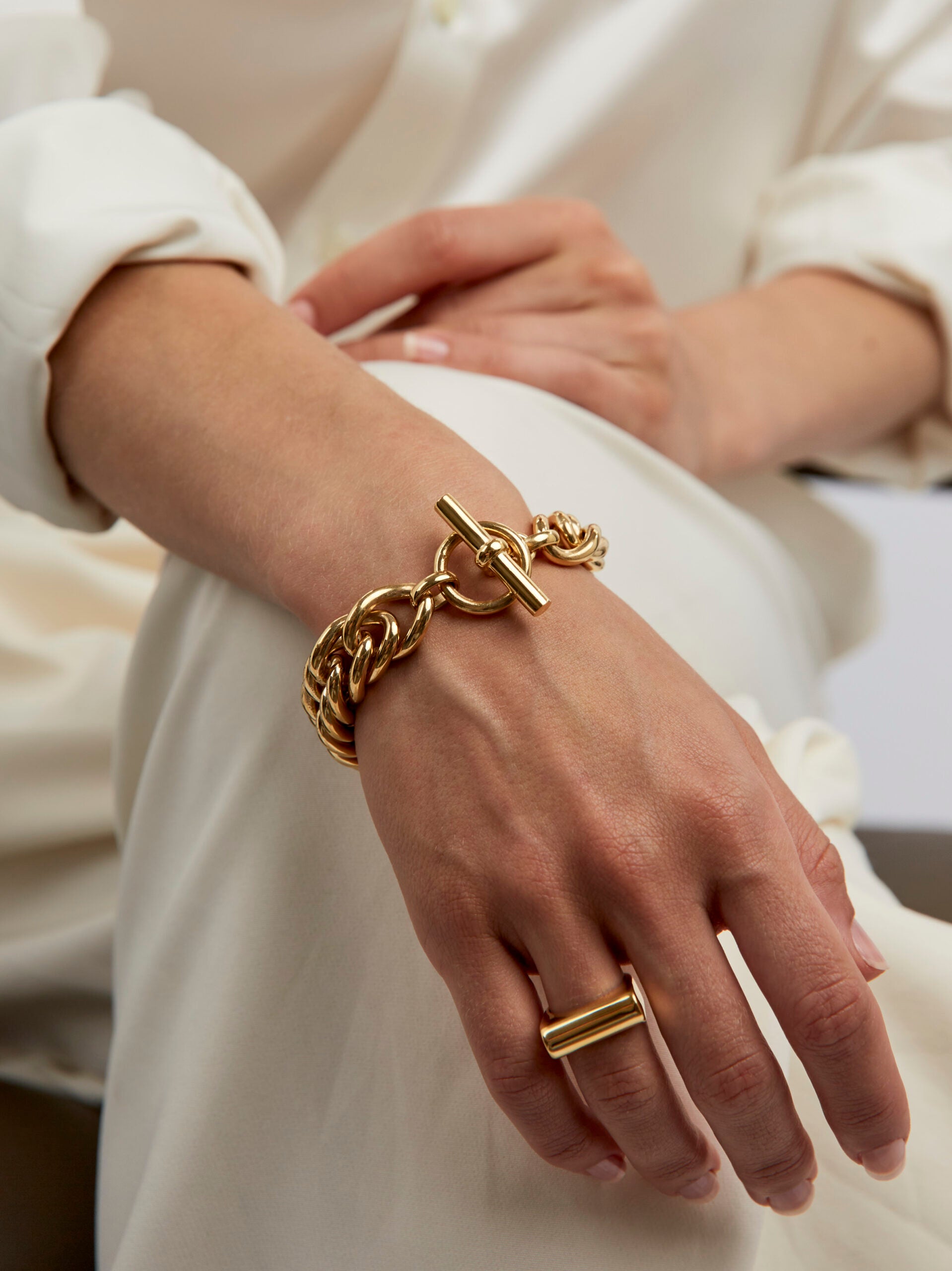 Large Gold Curb Chain Bracelet