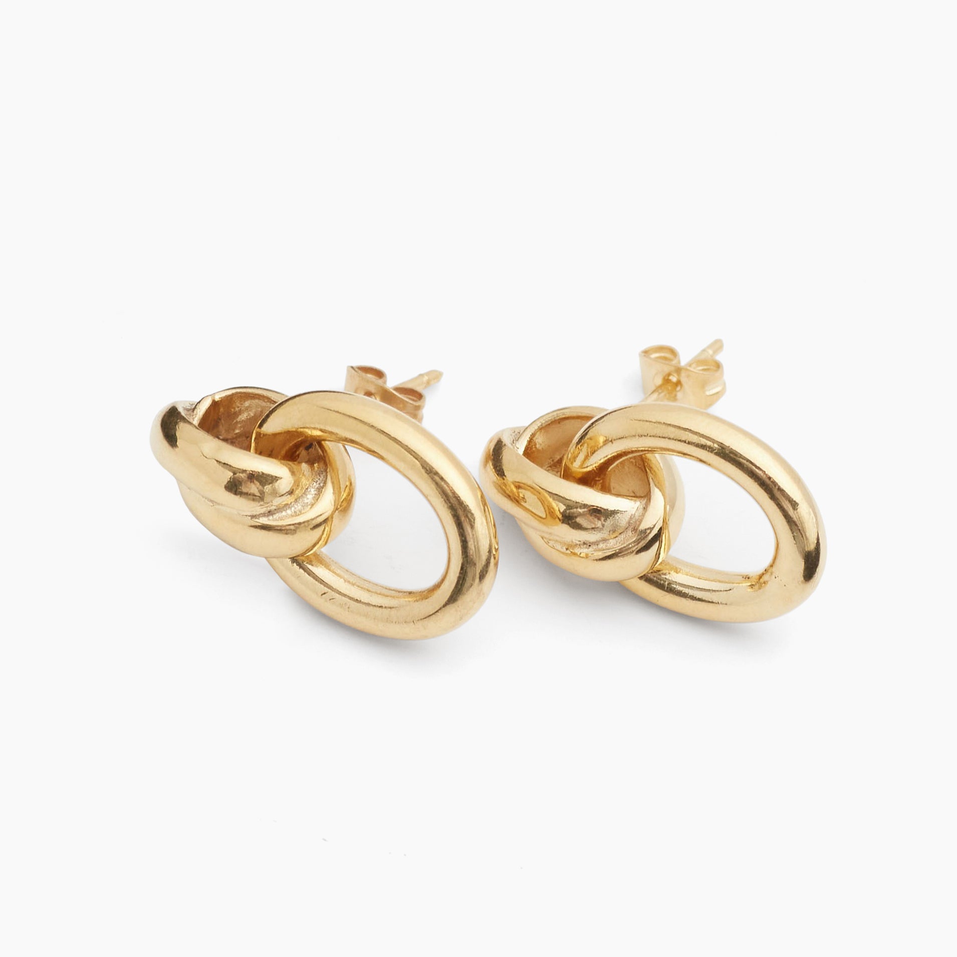 Gold Double Link Stud Earrings