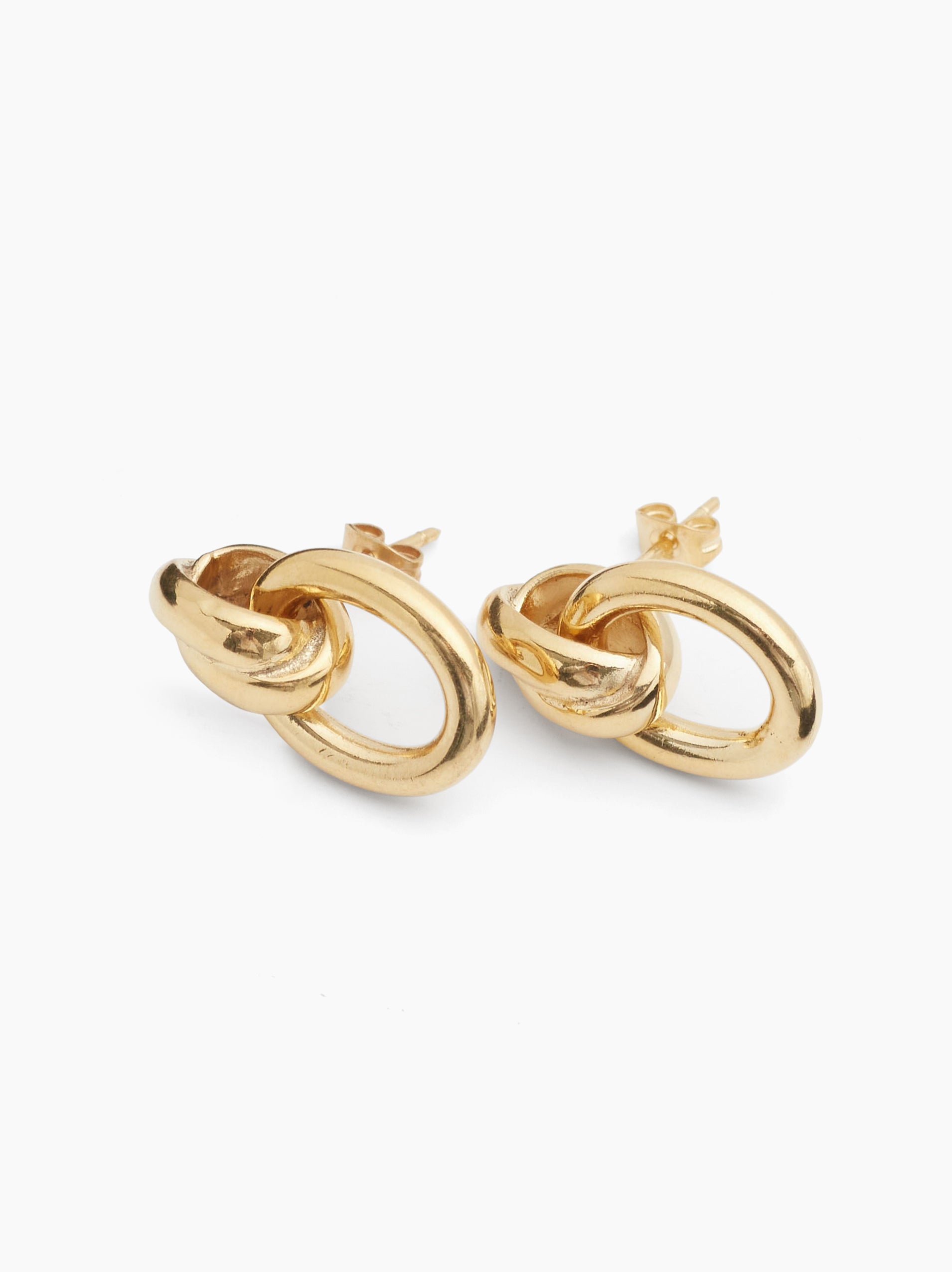 Gold Double Link Stud Earrings