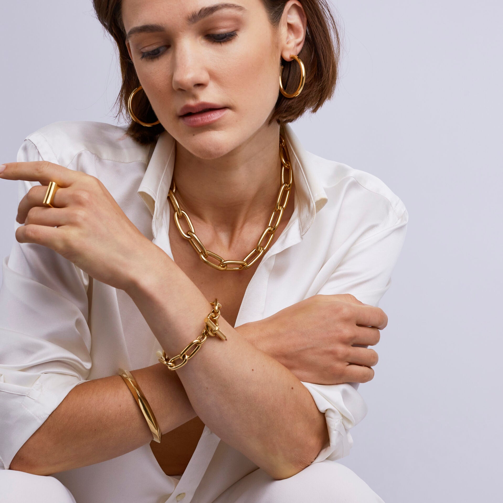 Large Gold Oval Chain Necklace