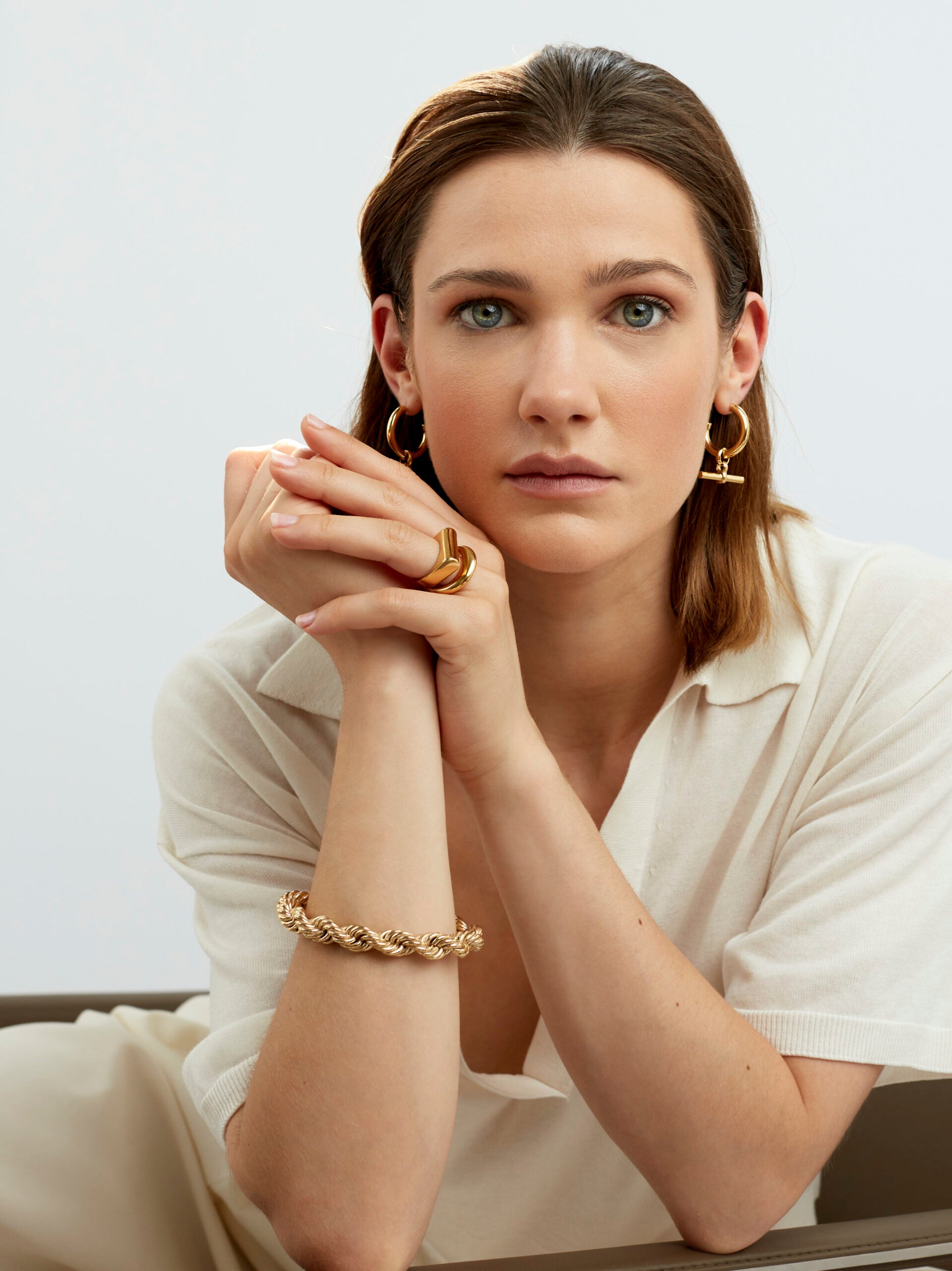 Large Gold T-Bar Earrings