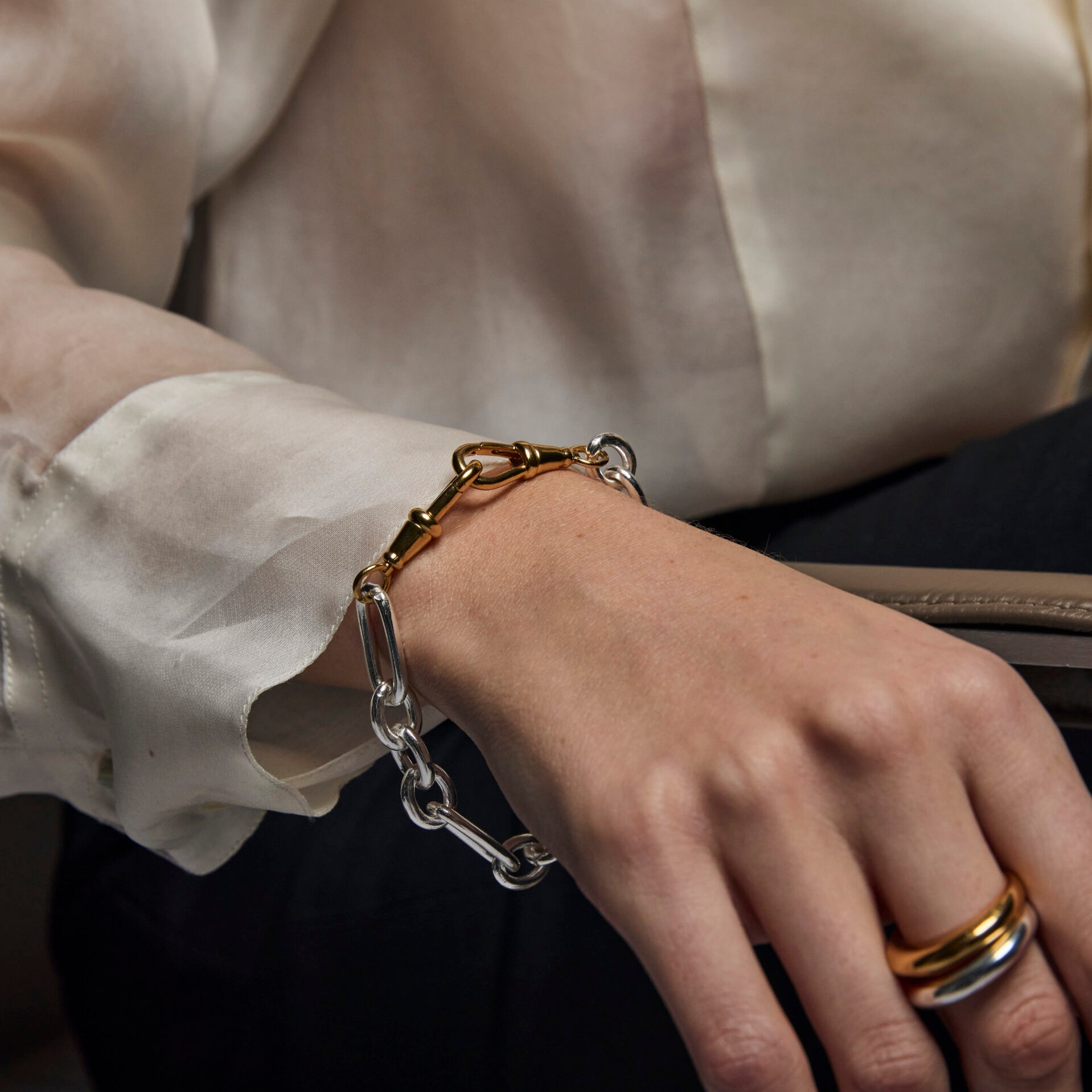 Large Silver and Gold Watch Double Clipt Bracelet