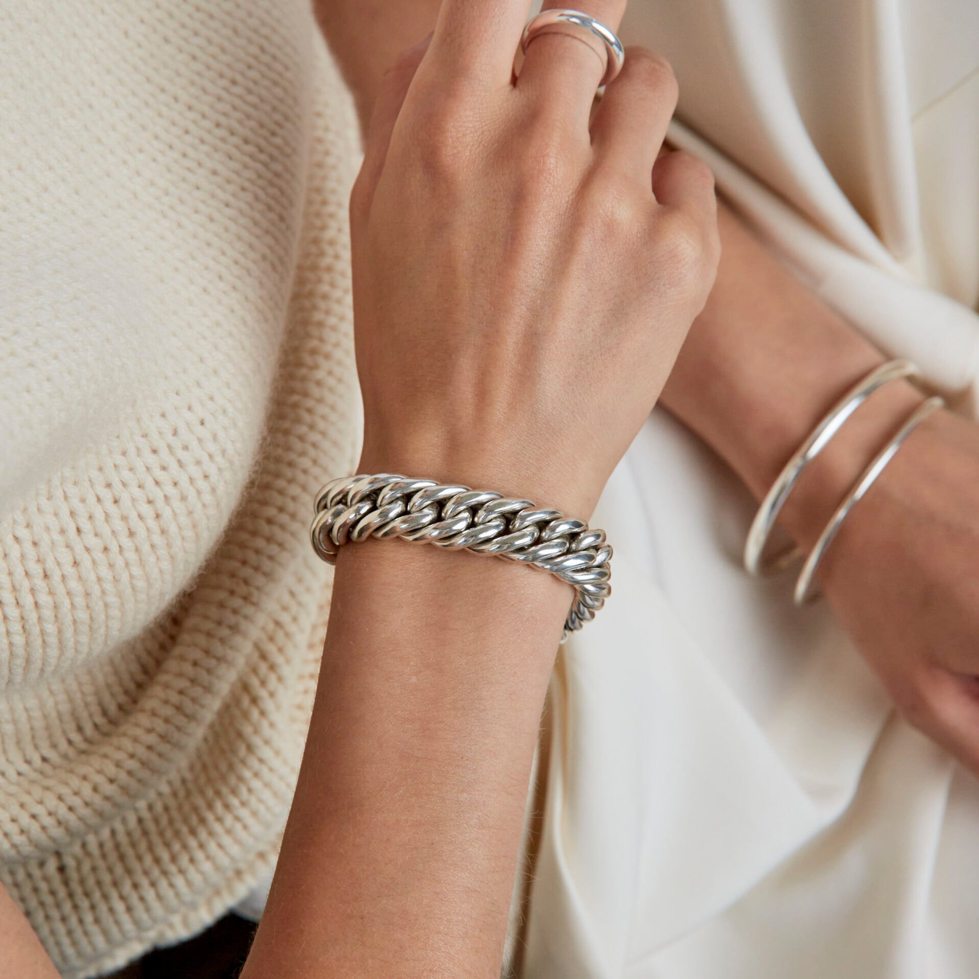 Large Silver Curb Chain Bracelet