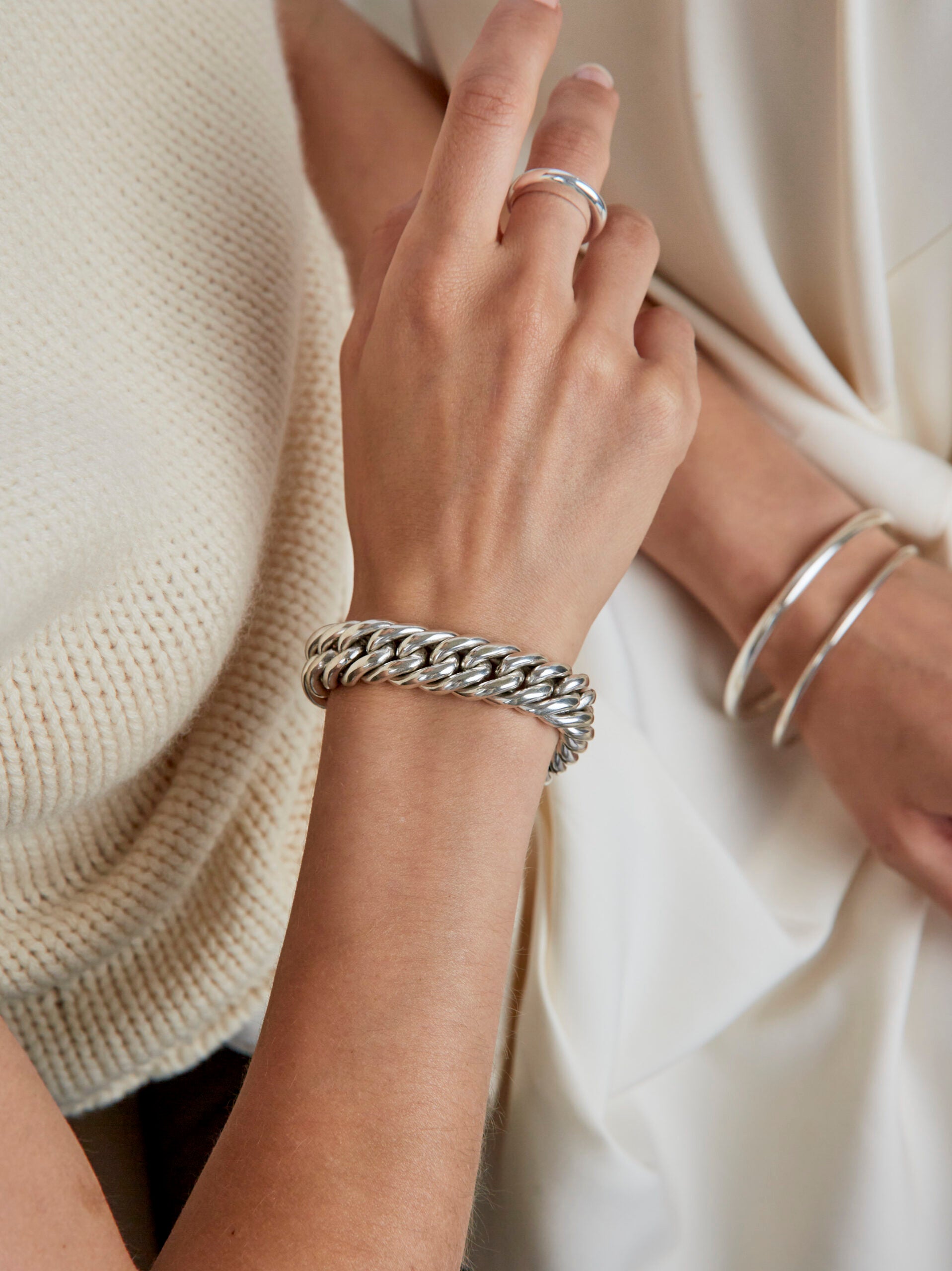 Large Silver Curb Chain Bracelet
