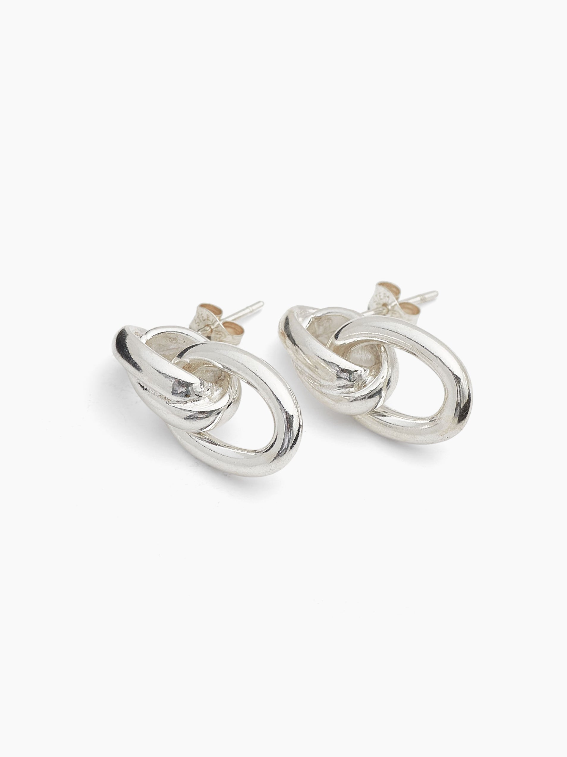 Silver Double Link Stud Earrings