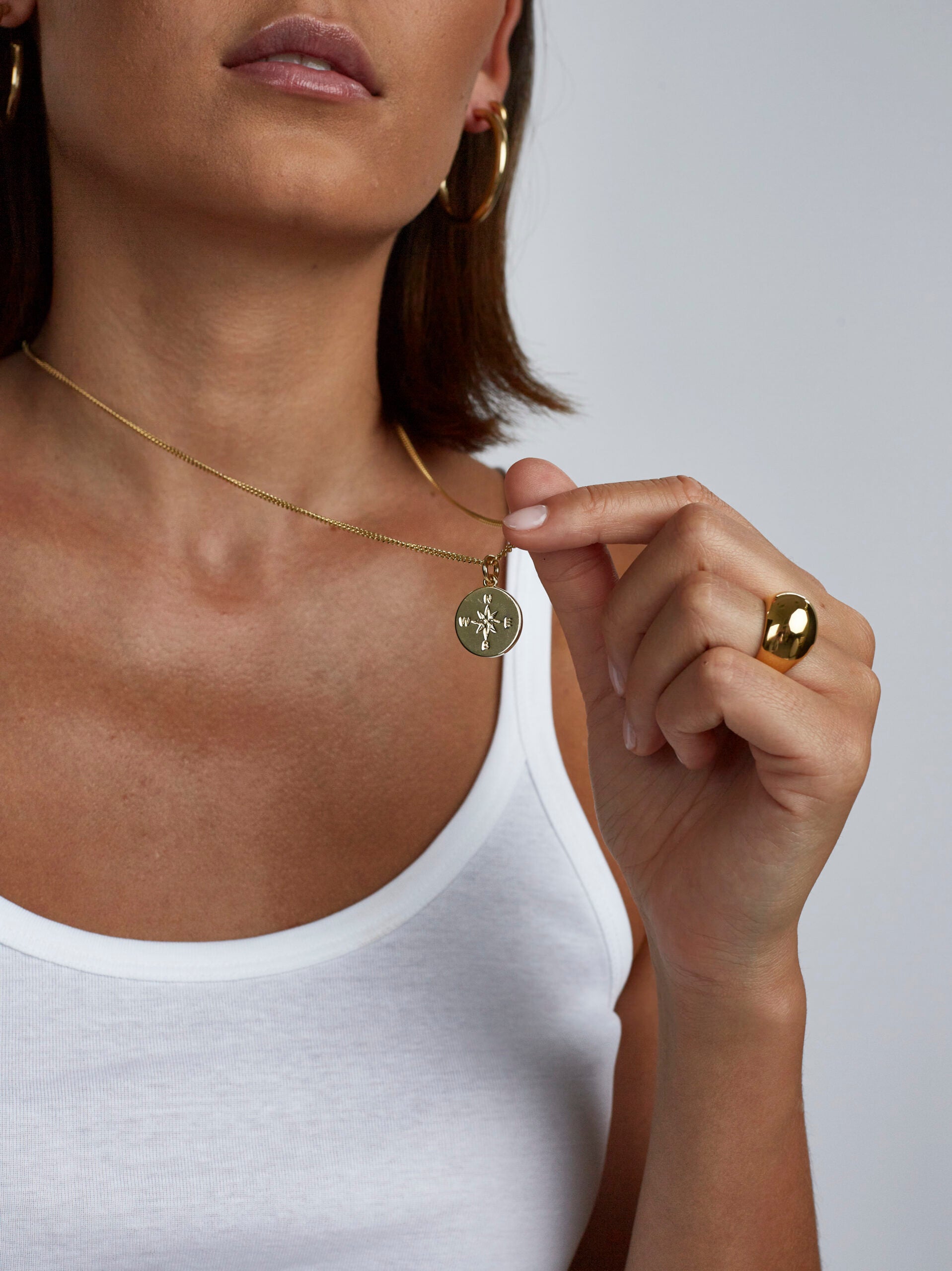 Large Gold Compass / Not All Who Wander Necklace