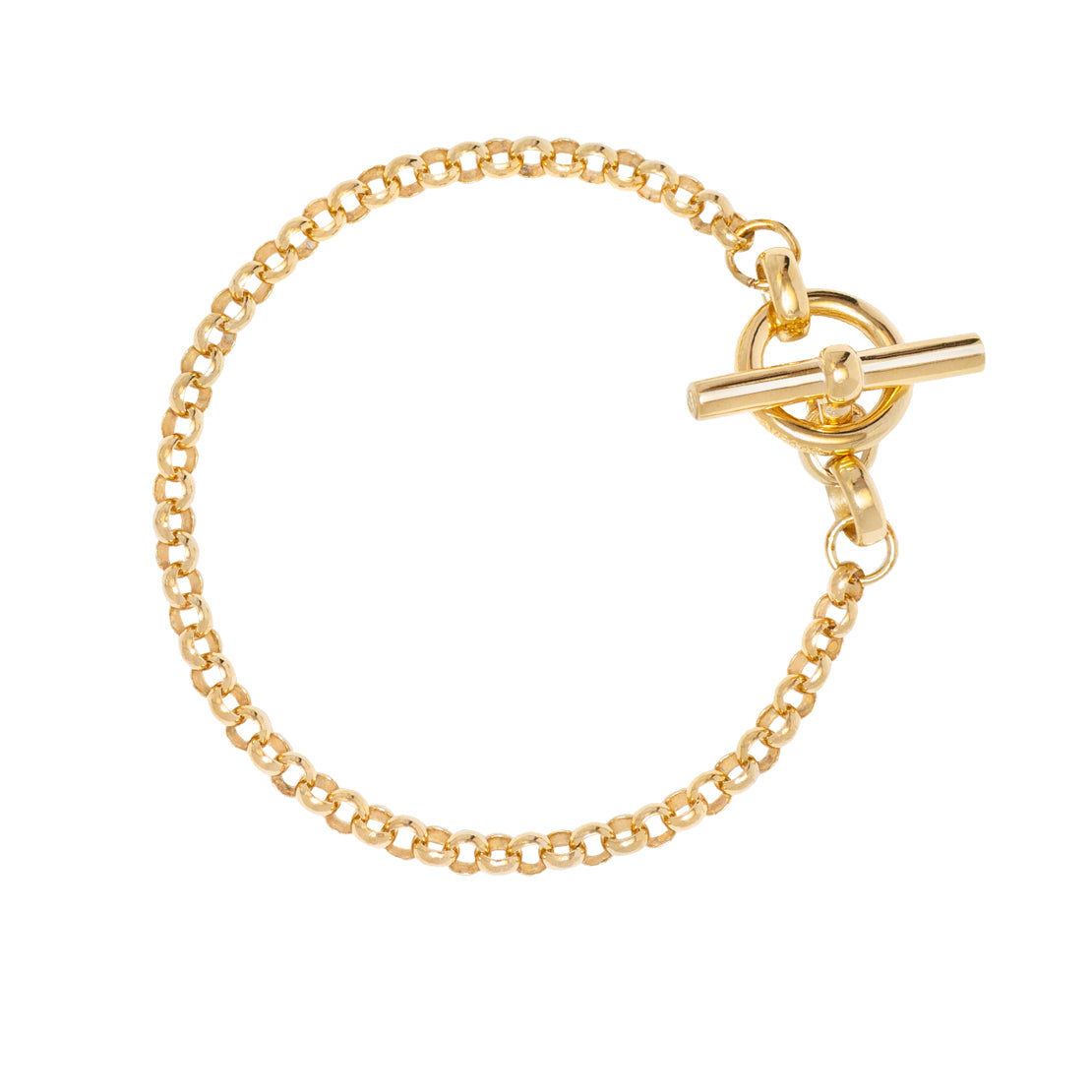 Small Gold T-bar Clasp on Belcher Chain Bracelet