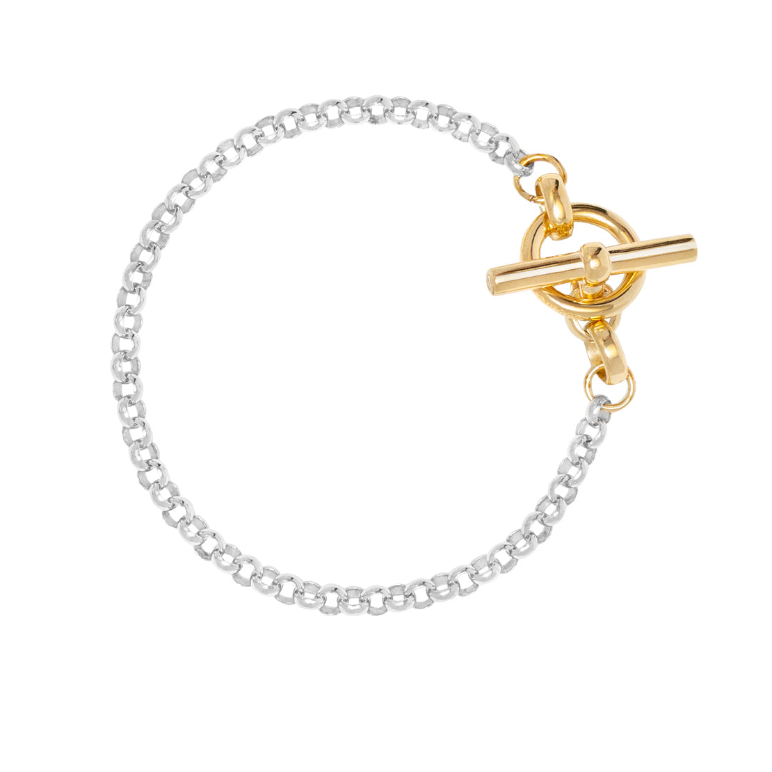 Small Silver and Gold T-bar Clasp on Belcher Chain Bracelet