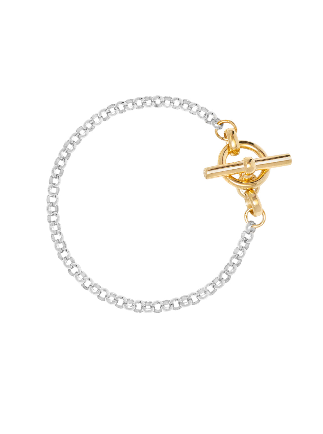 Small Silver and Gold T-bar Clasp on Belcher Chain Bracelet