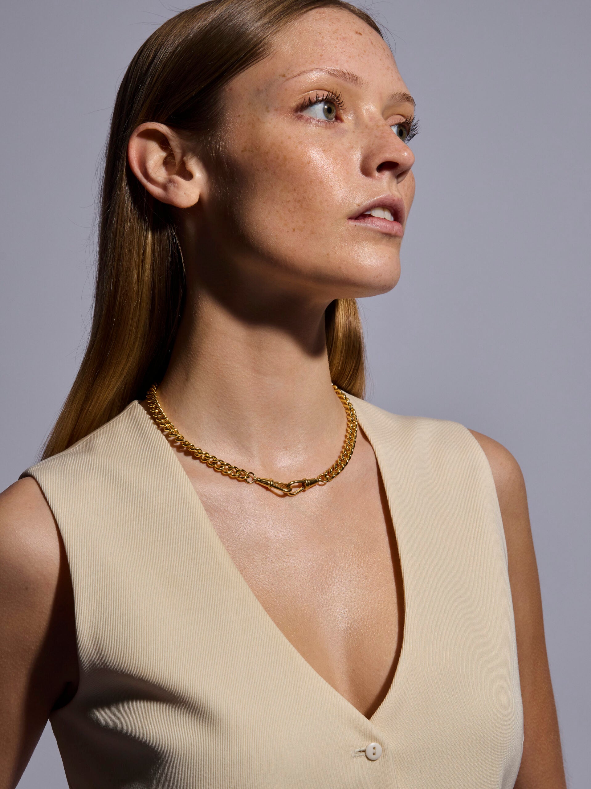 Medium Gold Curb Clipt Necklace
