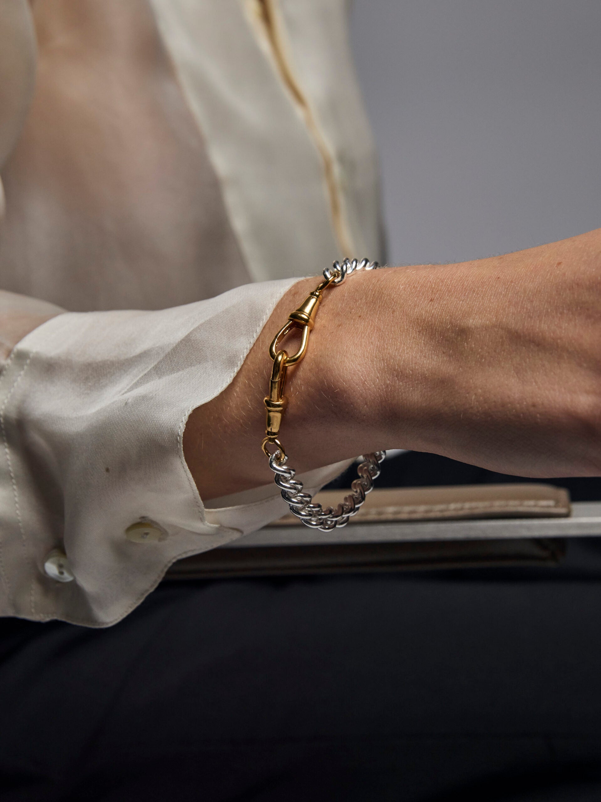 Medium Silver and Gold Curb Clipt Bracelet