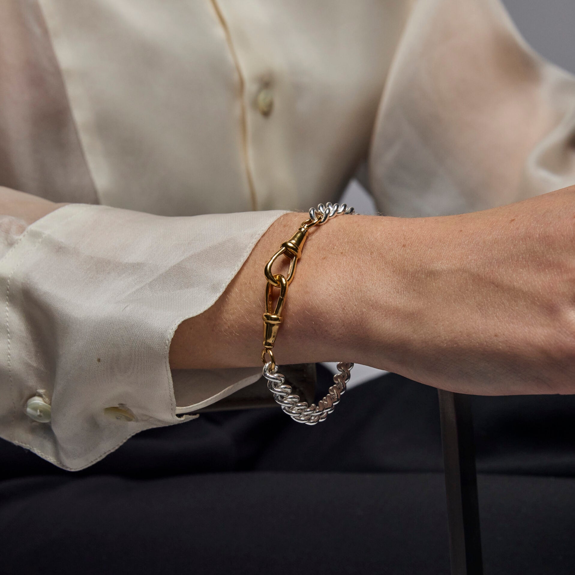 Medium Silver and Gold Curb Clipt Bracelet