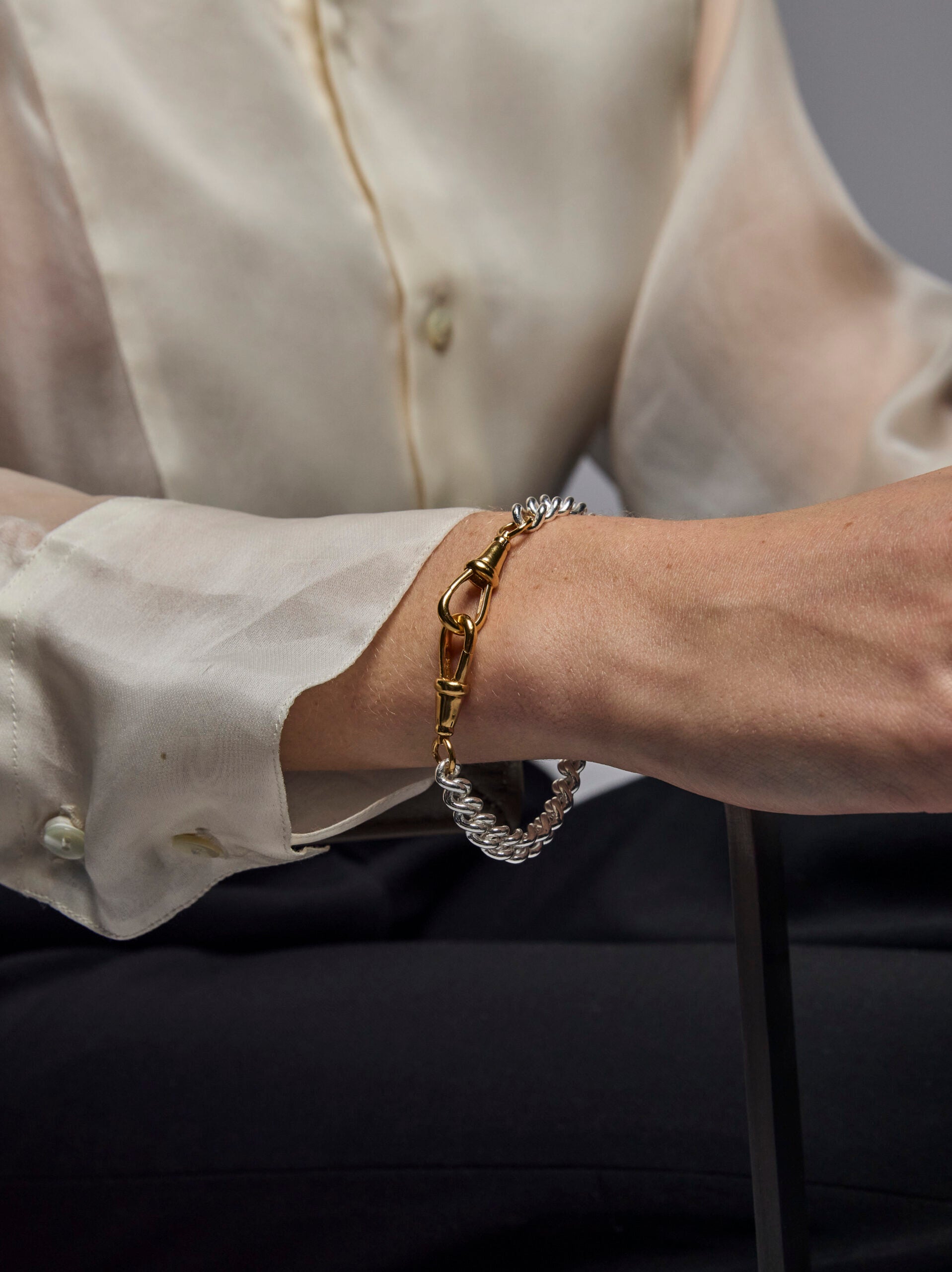 Medium Silver and Gold Curb Clipt Bracelet
