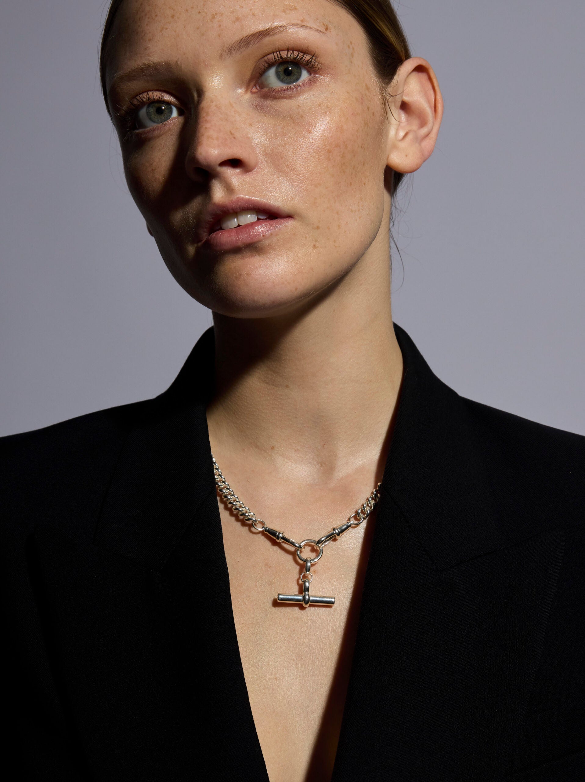 Medium Silver T-bar on Medium Curb Clipt Necklace