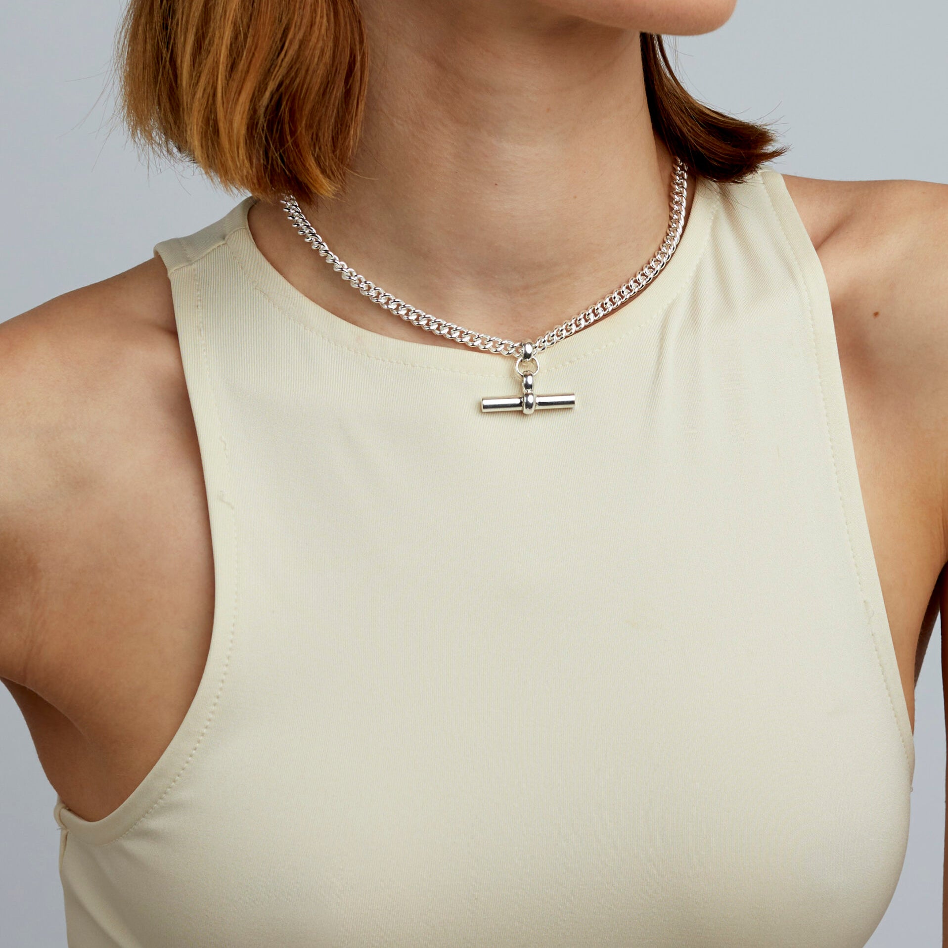 Silver T-Bar Curb Link Necklace