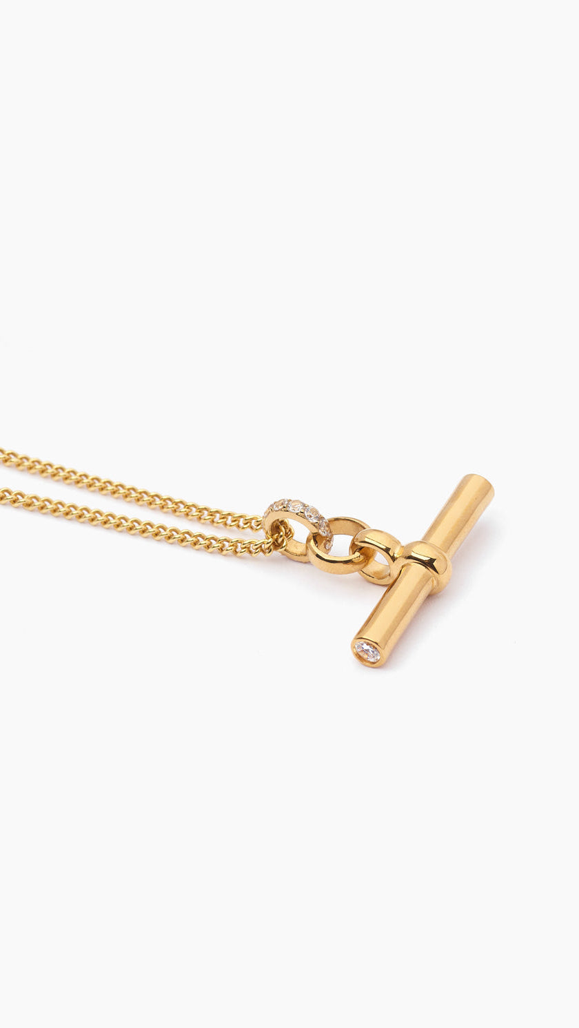 Medium Jewelled Gold T-Bar On Fine Curb Chain