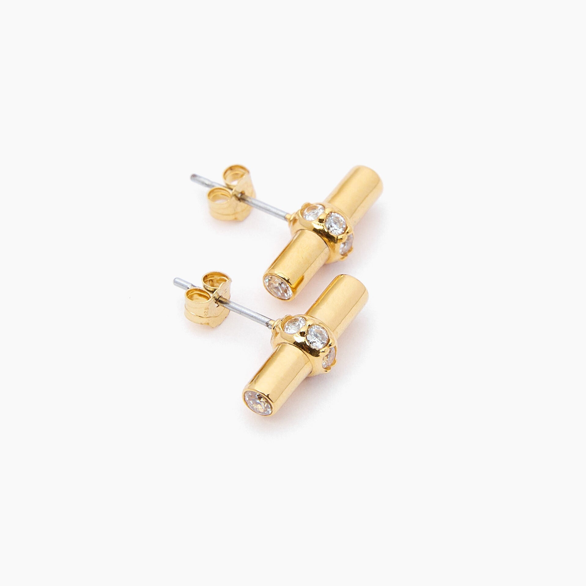 Jewelled Gold T-Bar Stud Earrings