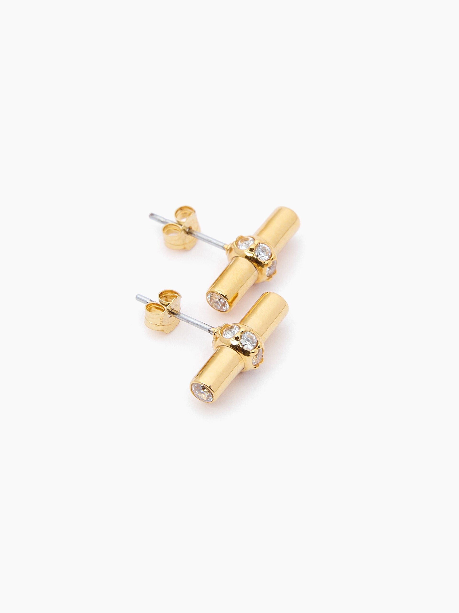 Jewelled Gold T-Bar Stud Earrings