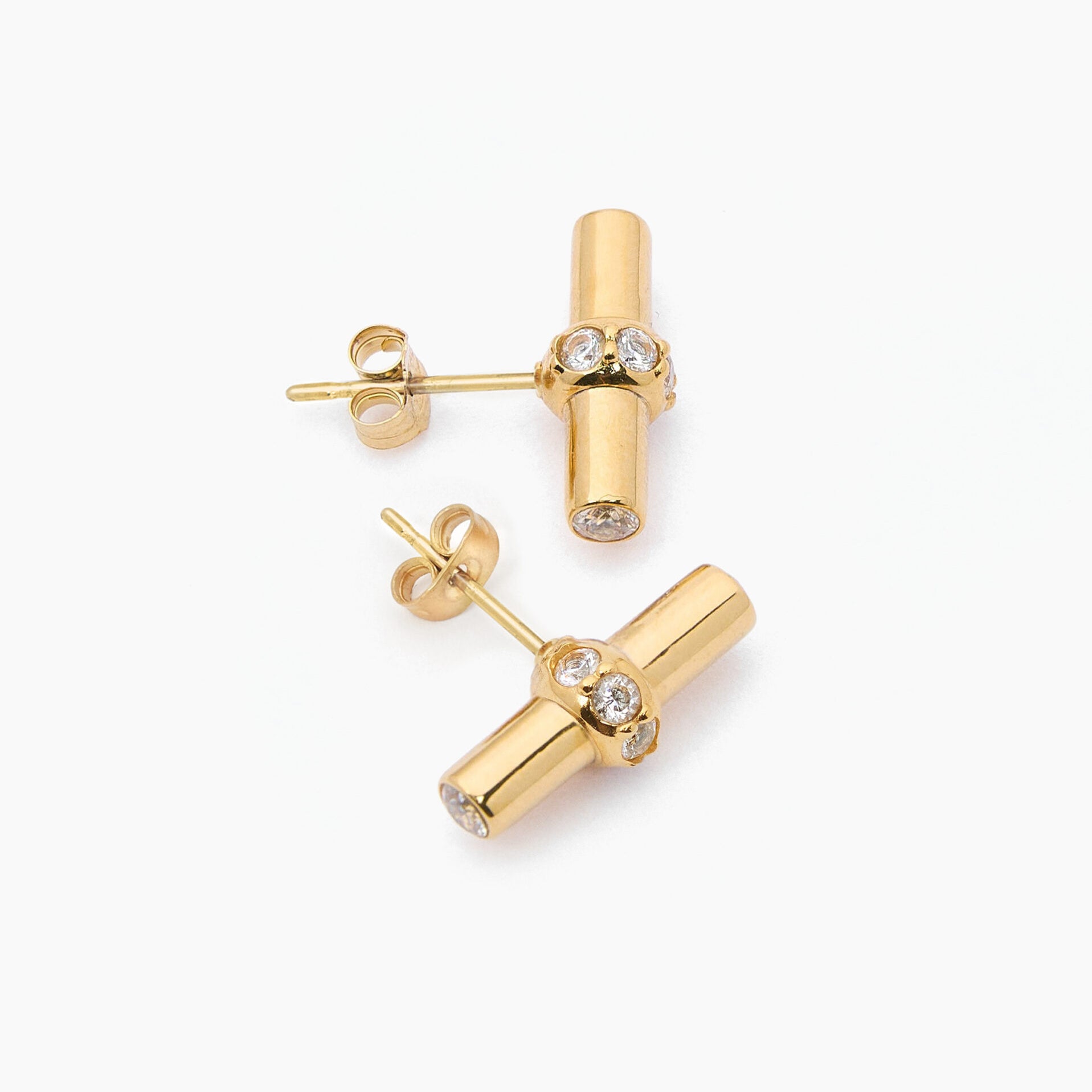 Jewelled Gold T-Bar Stud Earrings