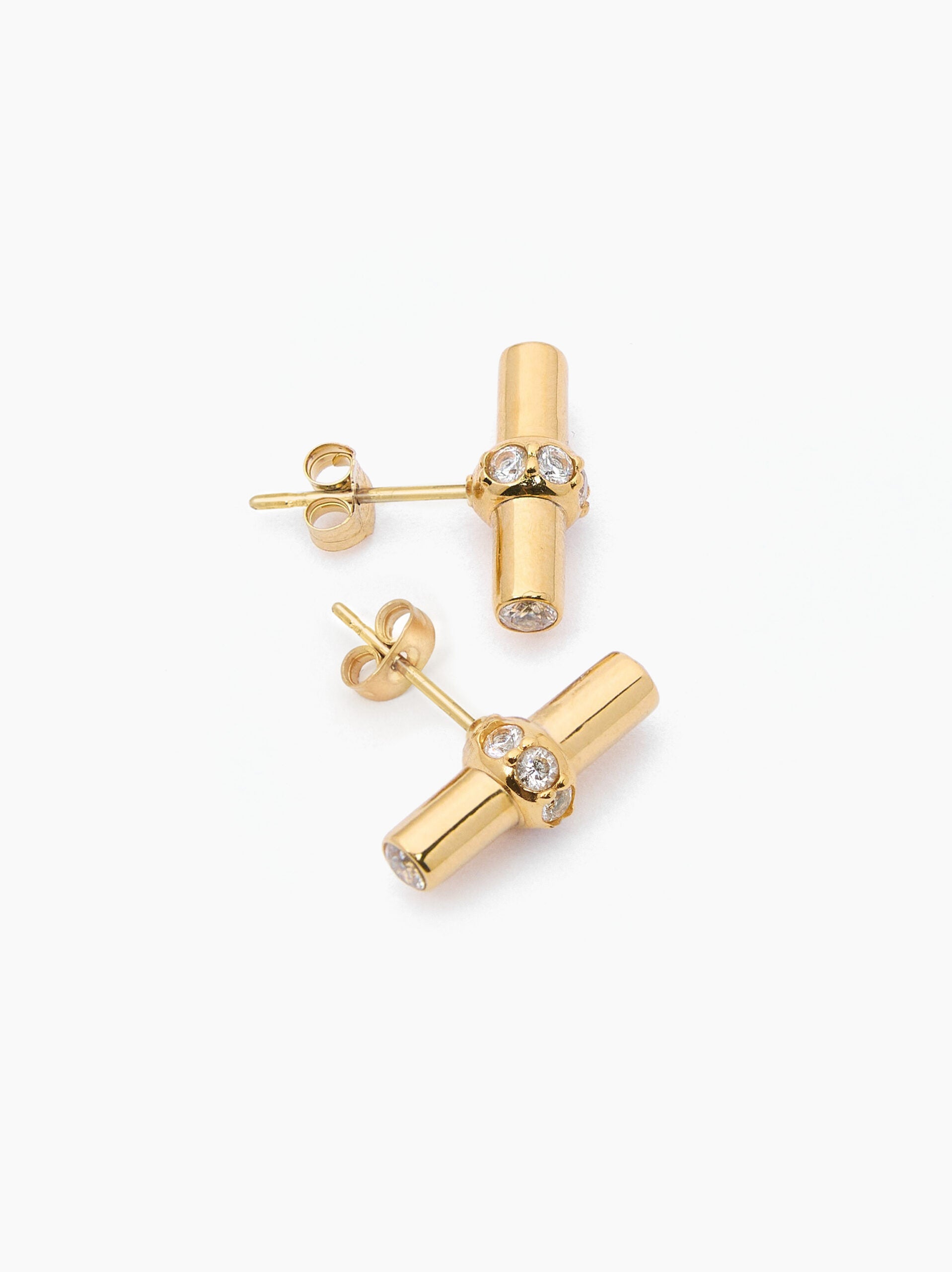 Jewelled Gold T-Bar Stud Earrings