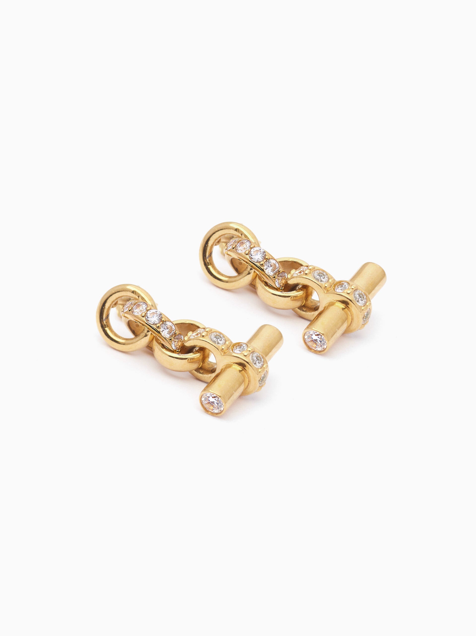 Jewelled Gold T-Bar Drop Earrings