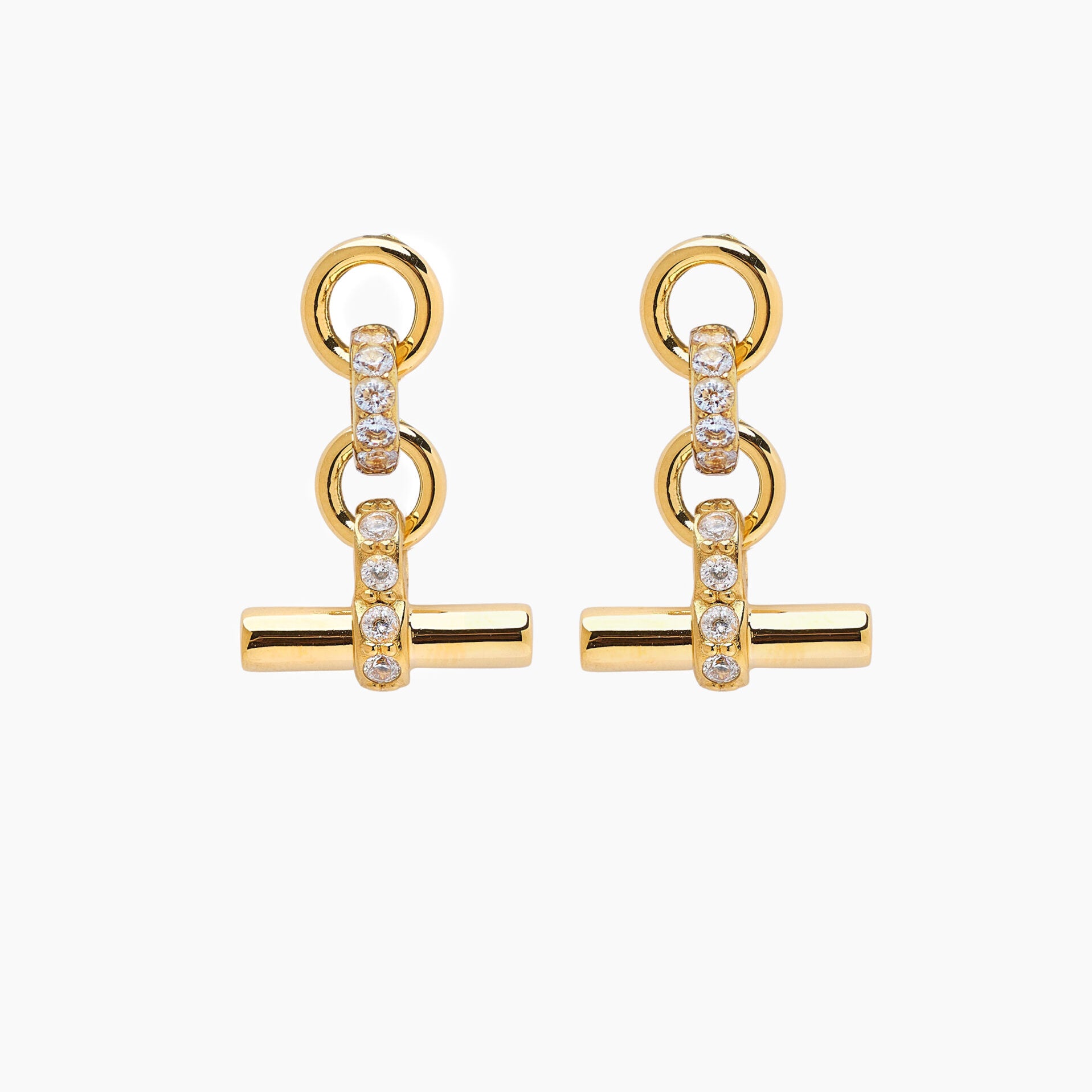 Jewelled Gold T-Bar Drop Earrings