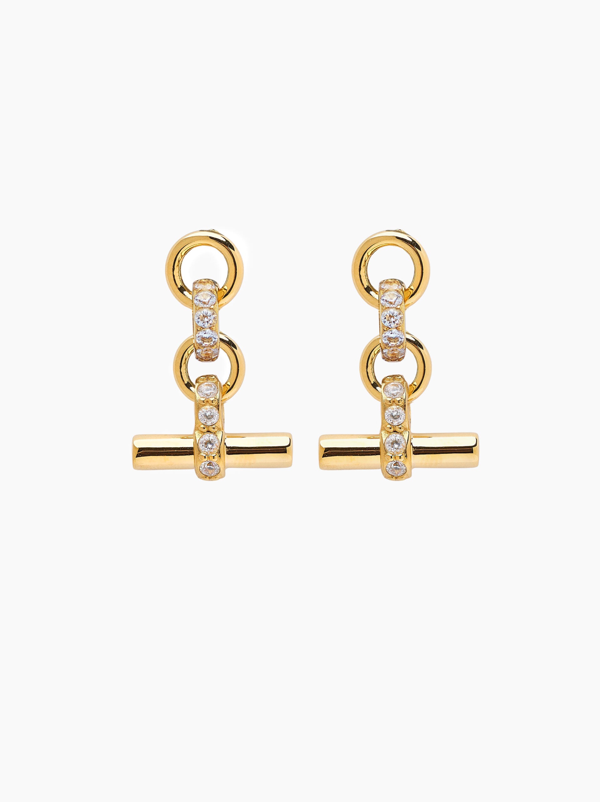 Jewelled Gold T-Bar Drop Earrings