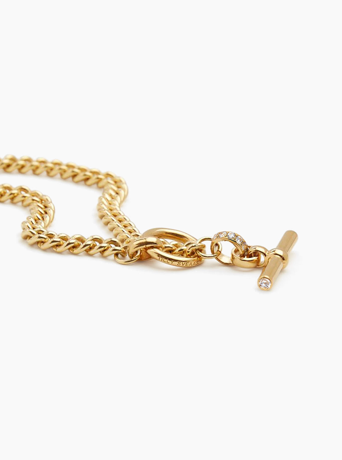 Small Gold Jewelled T-Bar Clasp on Curb Chain