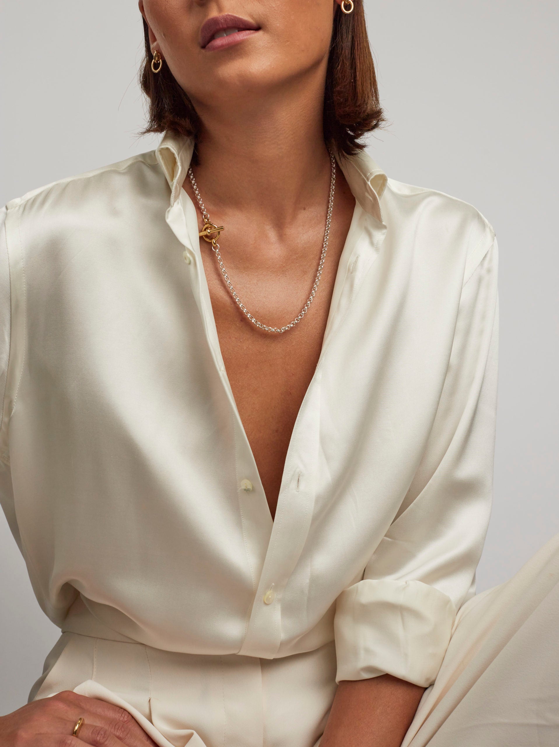 Short Silver and Gold Lariat Necklace