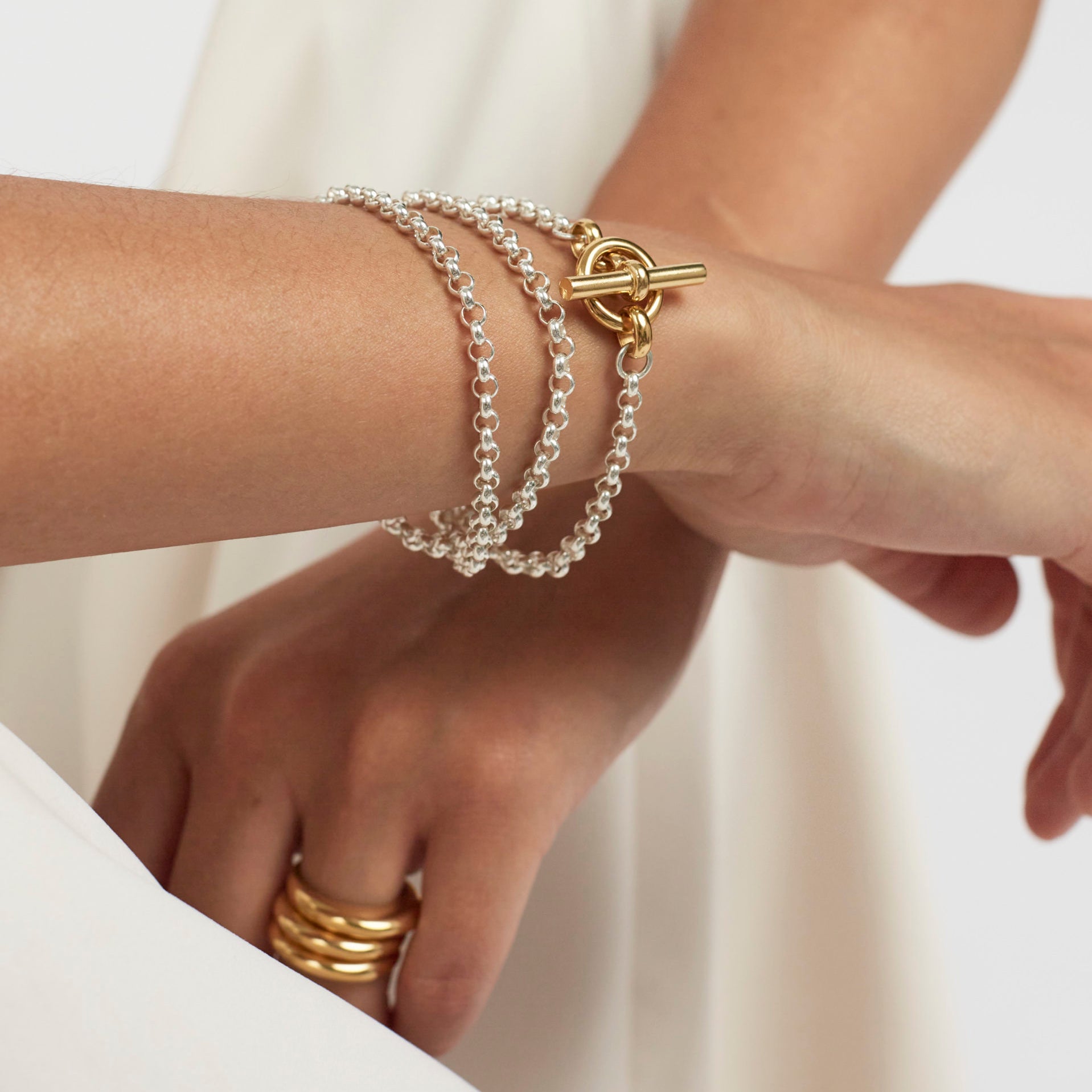 Short Silver and Gold Lariat Necklace