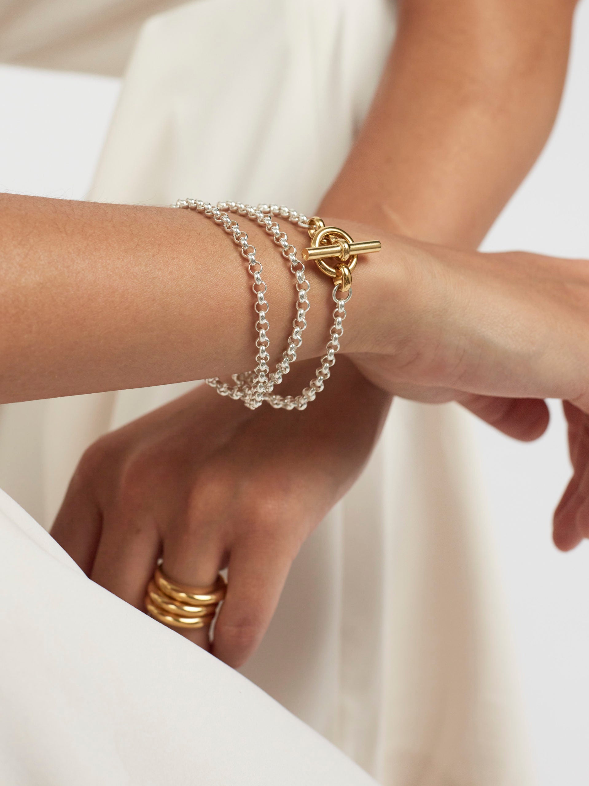 Short Silver and Gold Lariat Necklace