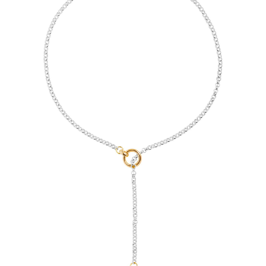 Short Silver and Gold Lariat Necklace