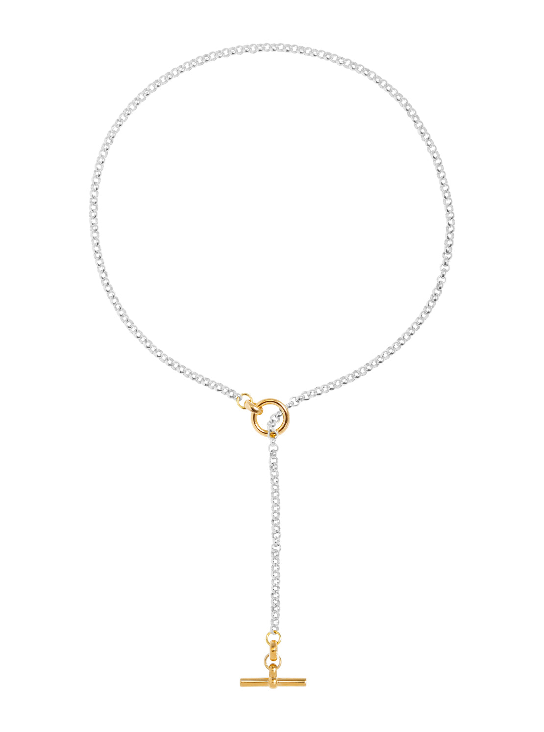 Short Silver and Gold Lariat Necklace