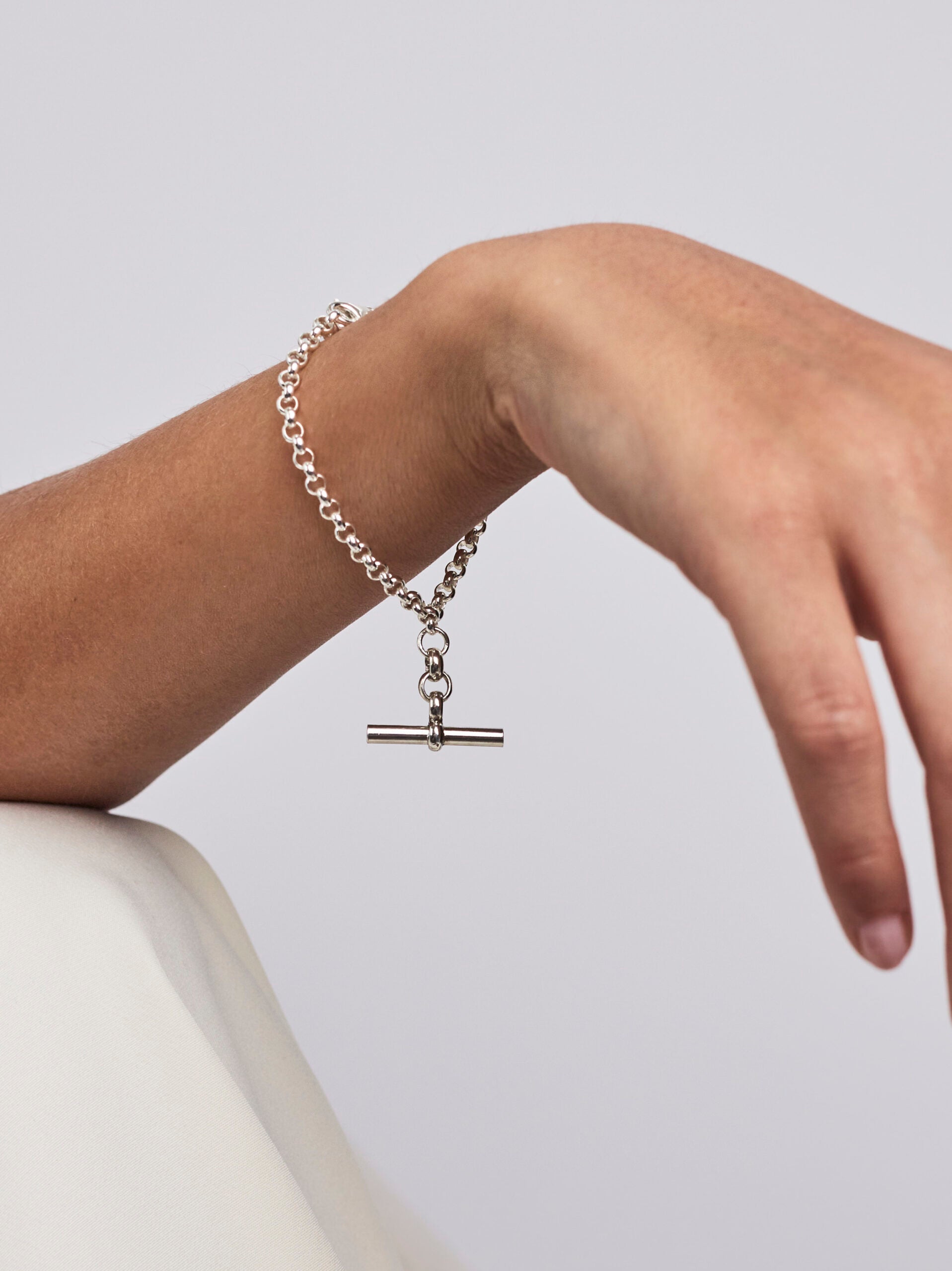 Silver Belcher Bracelet With Silver T-Bar